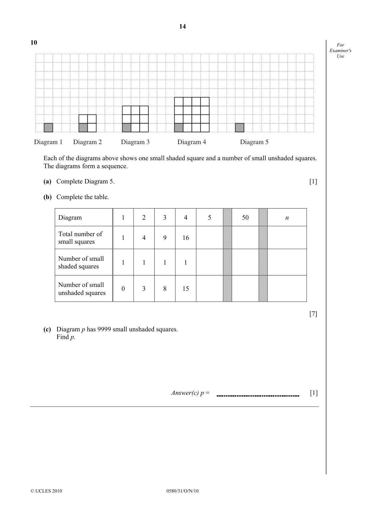 Cambridge IGCSE Mathematics 0580 2010 Oct/Nov Paper 3 · Variant 1 question paper, page 14 of 16