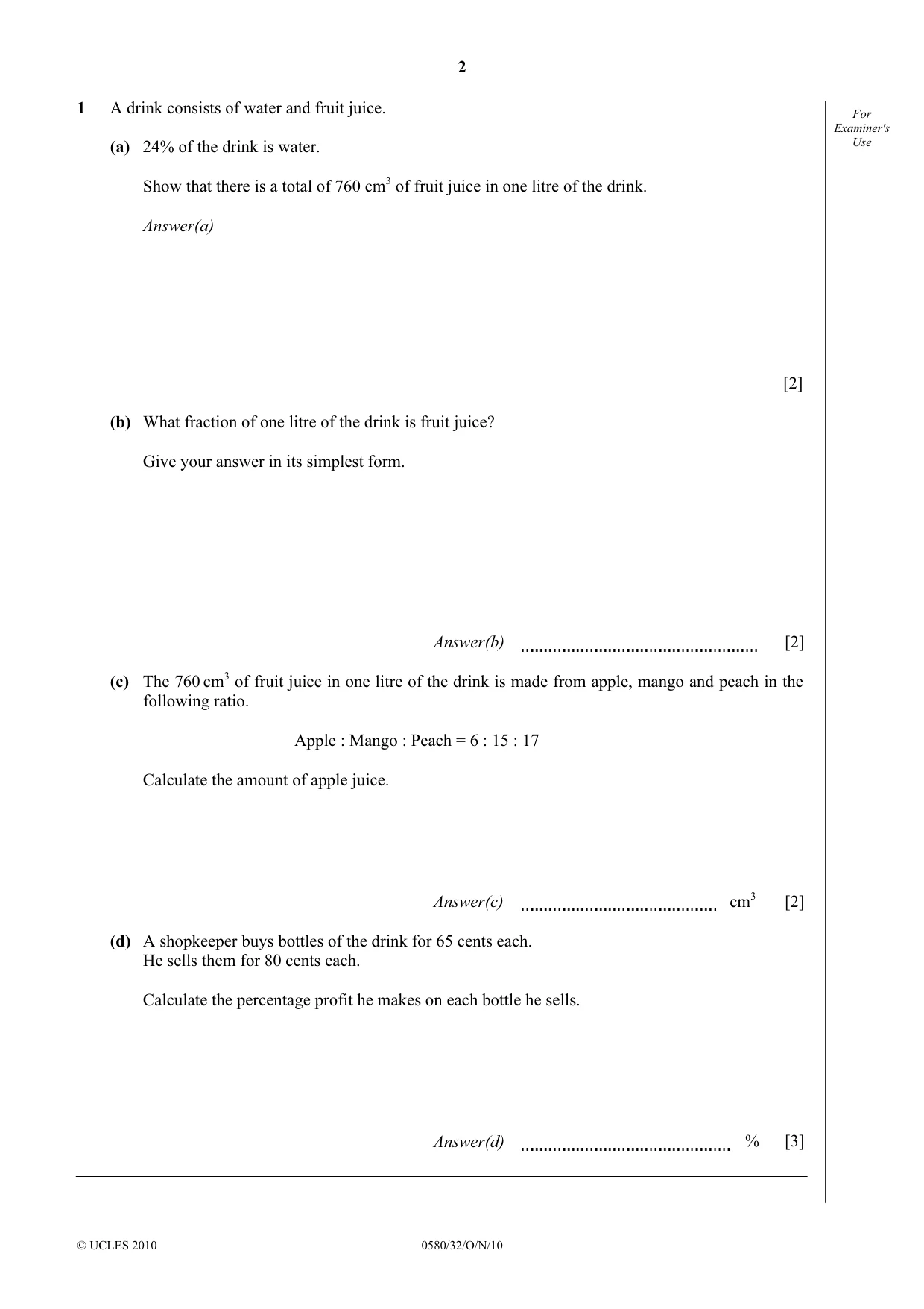 Cambridge IGCSE Mathematics 0580 2010 Oct/Nov Paper 3 · Variant 2 question paper, page 2 of 16