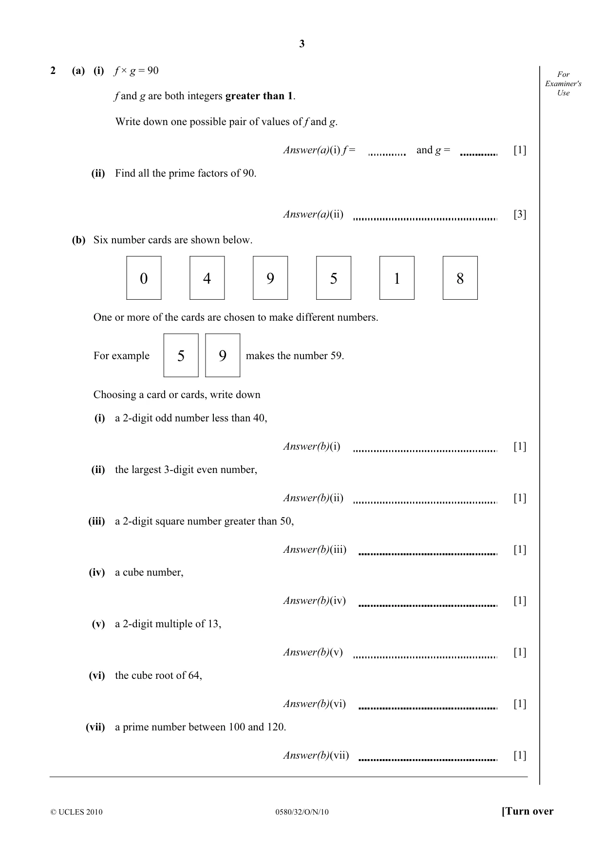 Cambridge IGCSE Mathematics 0580 2010 Oct/Nov Paper 3 · Variant 2 question paper, page 3 of 16