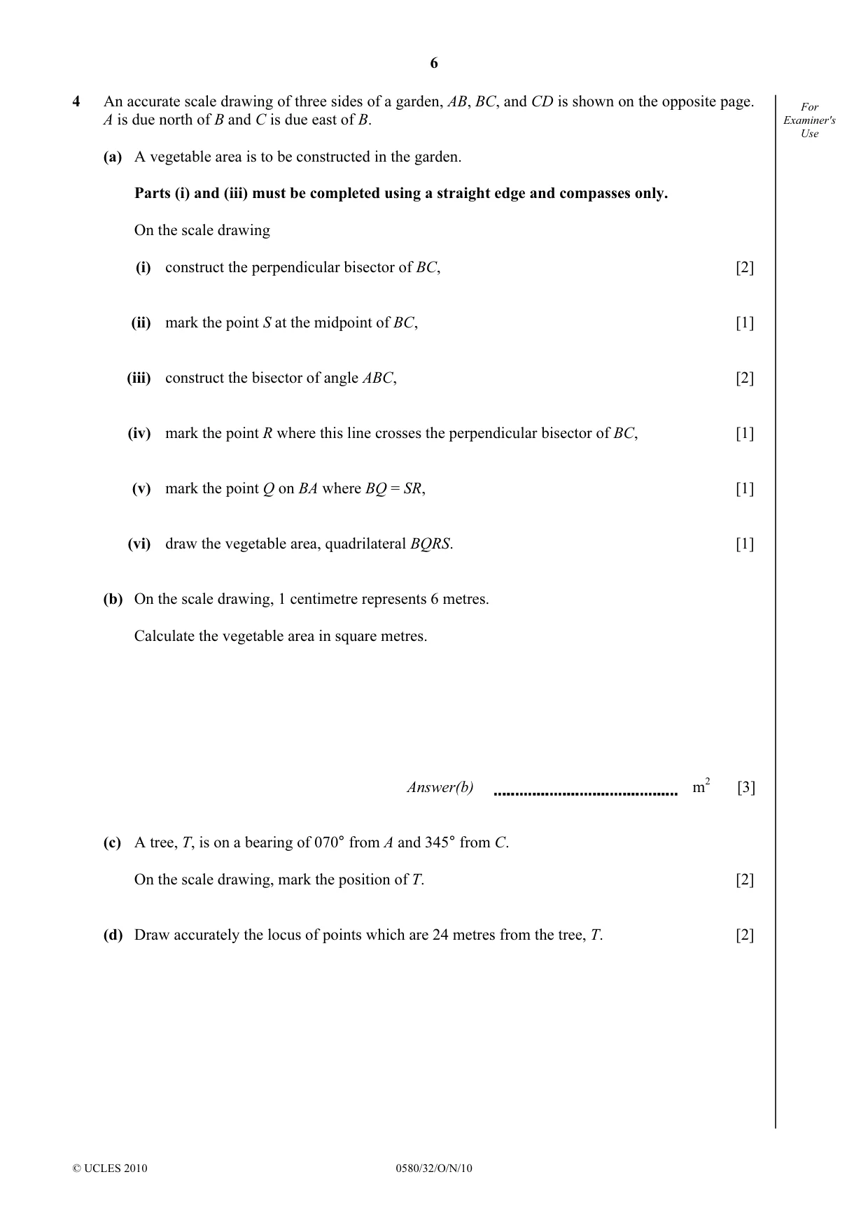 Cambridge IGCSE Mathematics 0580 2010 Oct/Nov Paper 3 · Variant 2 question paper, page 6 of 16