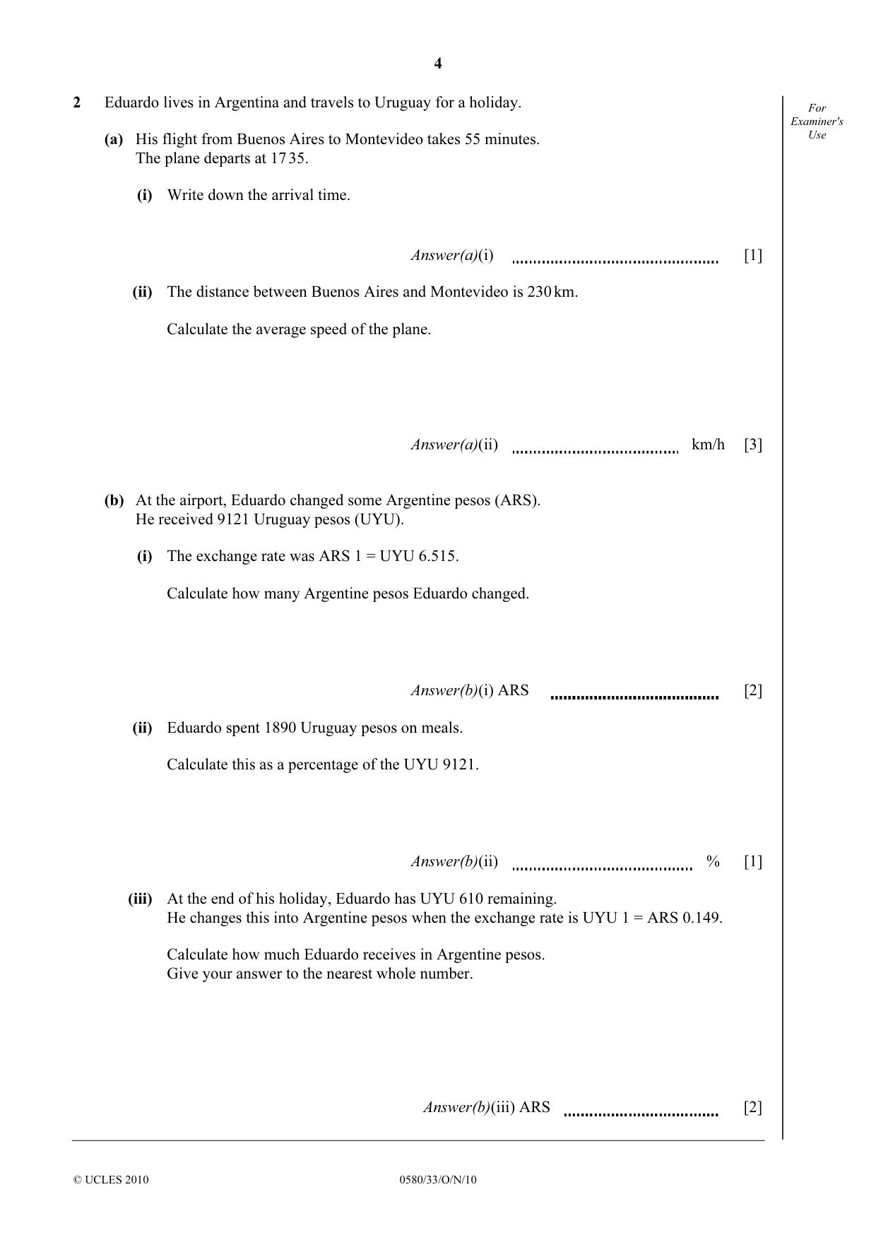 Cambridge IGCSE Mathematics 0580 2010 Oct/Nov Paper 3 · Variant 3 question paper, page 4 of 16