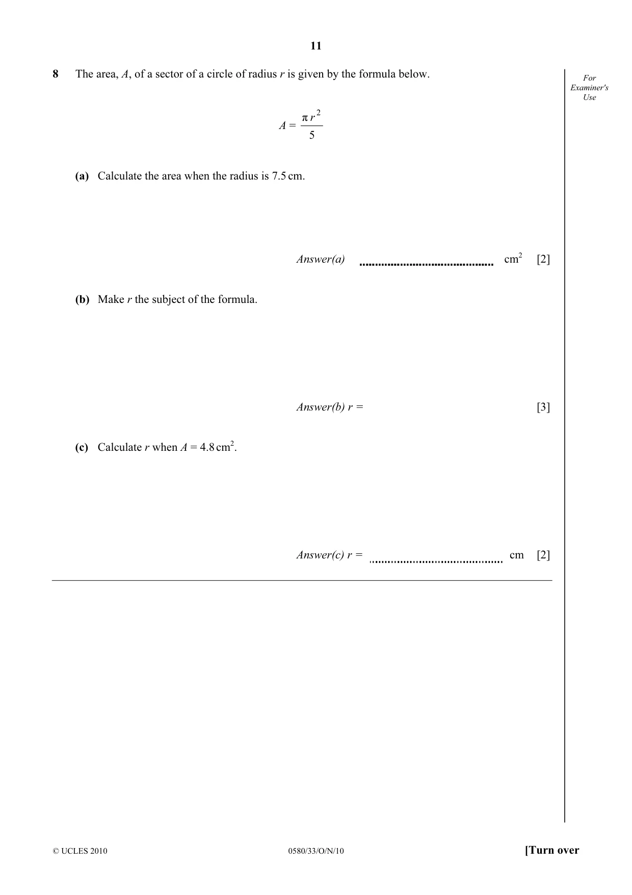 Cambridge IGCSE Mathematics 0580 2010 Oct/Nov Paper 3 · Variant 3 question paper, page 11 of 16
