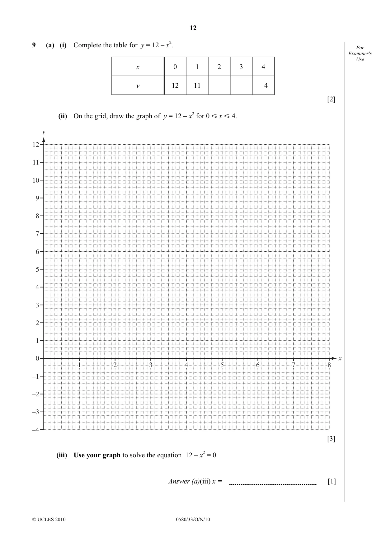 Cambridge IGCSE Mathematics 0580 2010 Oct/Nov Paper 3 · Variant 3 question paper, page 12 of 16