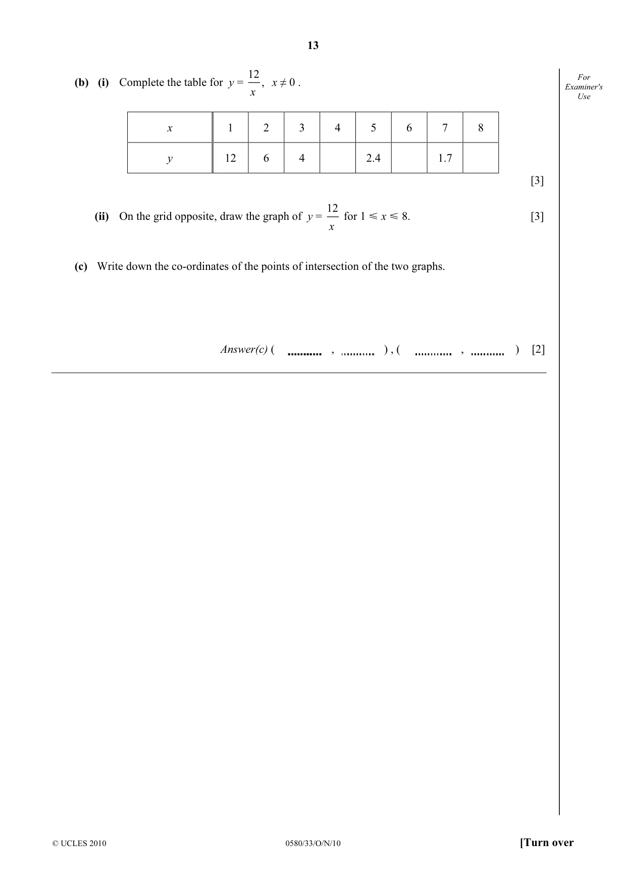 Cambridge IGCSE Mathematics 0580 2010 Oct/Nov Paper 3 · Variant 3 question paper, page 13 of 16