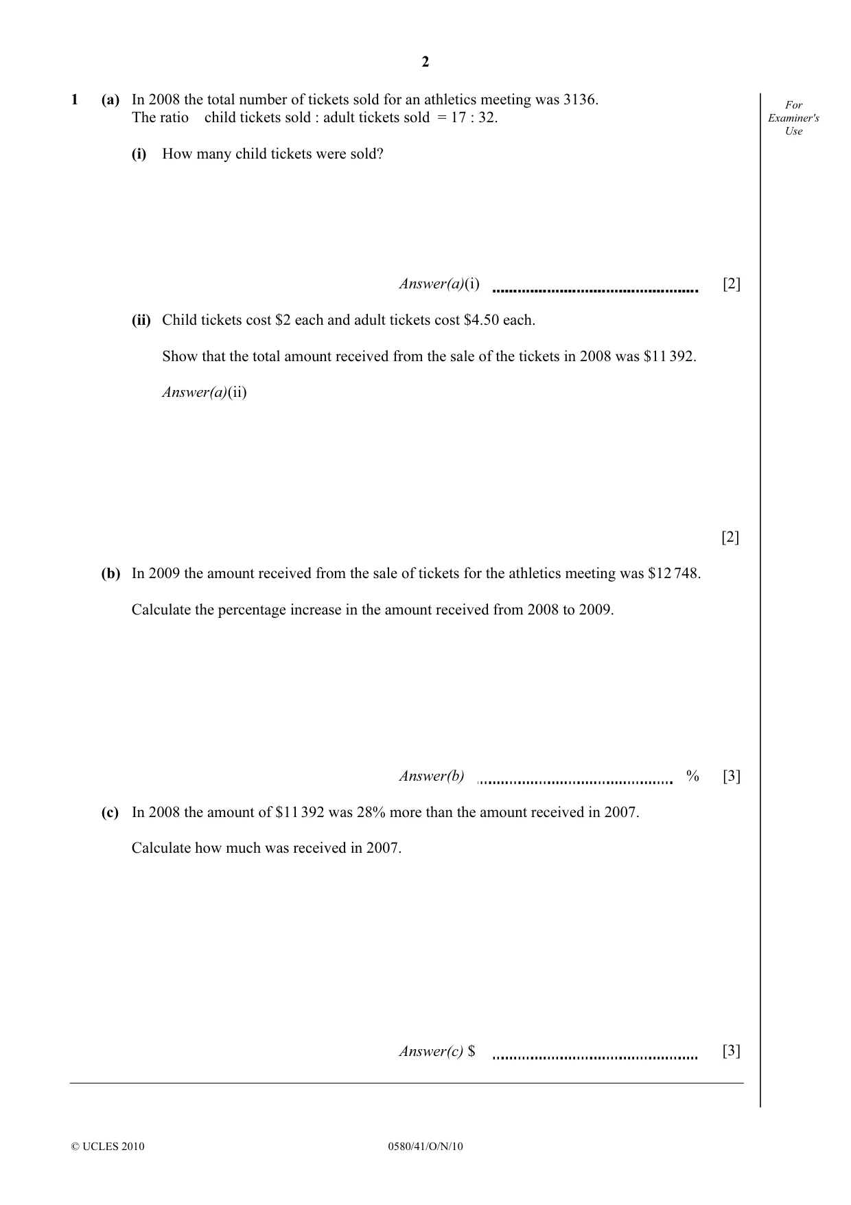 Cambridge IGCSE Mathematics 0580 2010 Oct/Nov Paper 4 · Variant 1 question paper, page 2 of 16