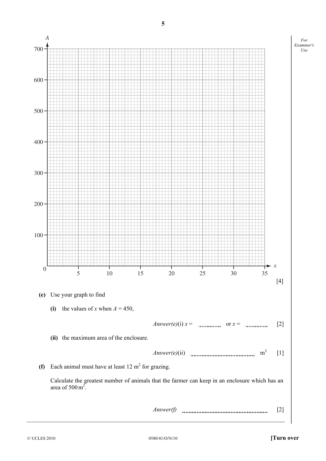 Cambridge IGCSE Mathematics 0580 2010 Oct/Nov Paper 4 · Variant 1 question paper, page 5 of 16