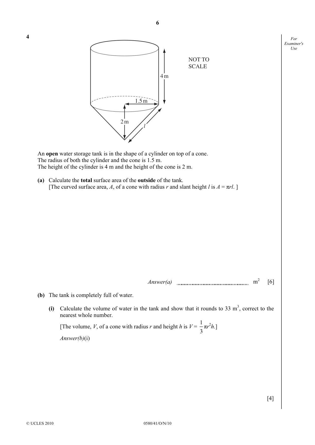 Cambridge IGCSE Mathematics 0580 2010 Oct/Nov Paper 4 · Variant 1 question paper, page 6 of 16