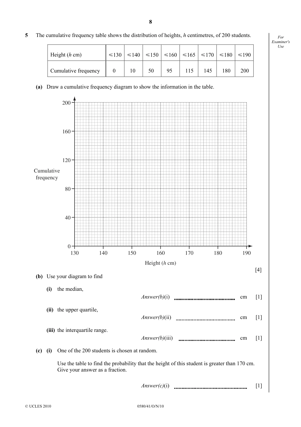 Cambridge IGCSE Mathematics 0580 2010 Oct/Nov Paper 4 · Variant 1 question paper, page 8 of 16