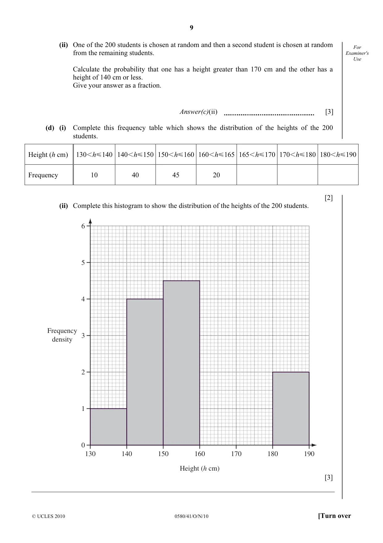 Cambridge IGCSE Mathematics 0580 2010 Oct/Nov Paper 4 · Variant 1 question paper, page 9 of 16