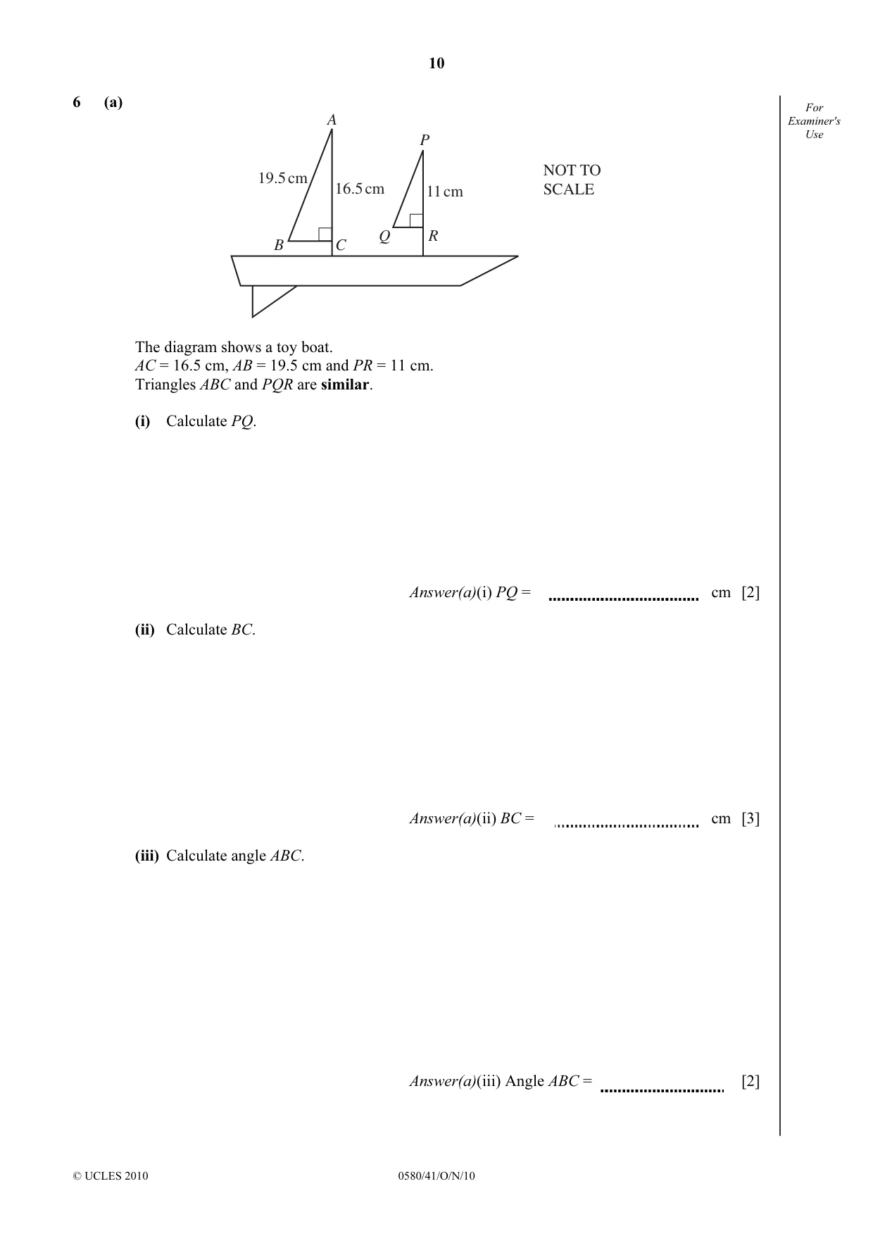 Cambridge IGCSE Mathematics 0580 2010 Oct/Nov Paper 4 · Variant 1 question paper, page 10 of 16