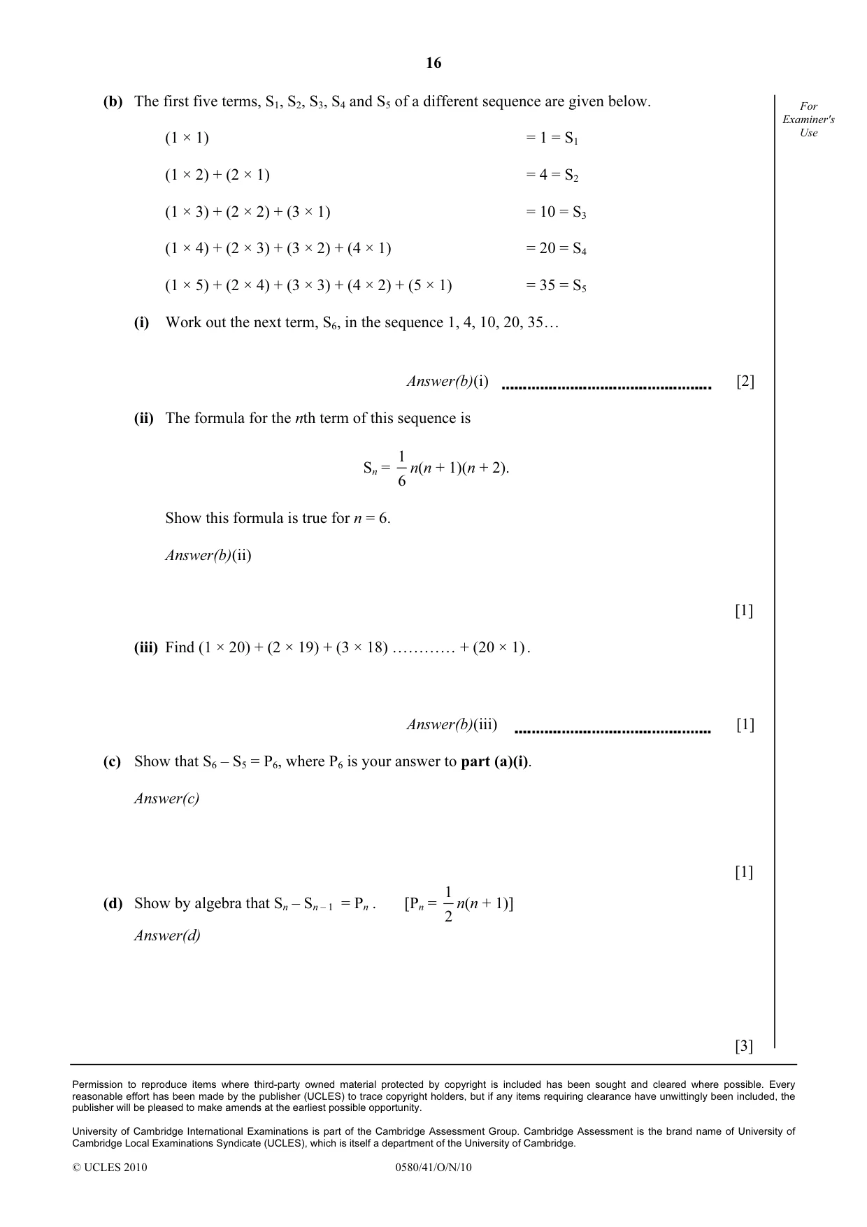 Cambridge IGCSE Mathematics 0580 2010 Oct/Nov Paper 4 · Variant 1 question paper, page 16 of 16