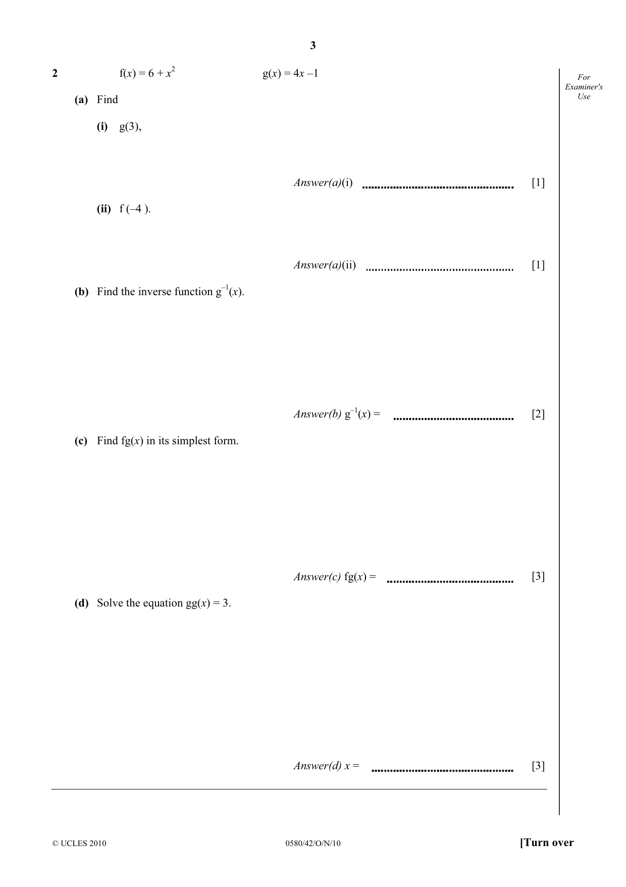 Cambridge IGCSE Mathematics 0580 2010 Oct/Nov Paper 4 · Variant 2 question paper, page 3 of 20