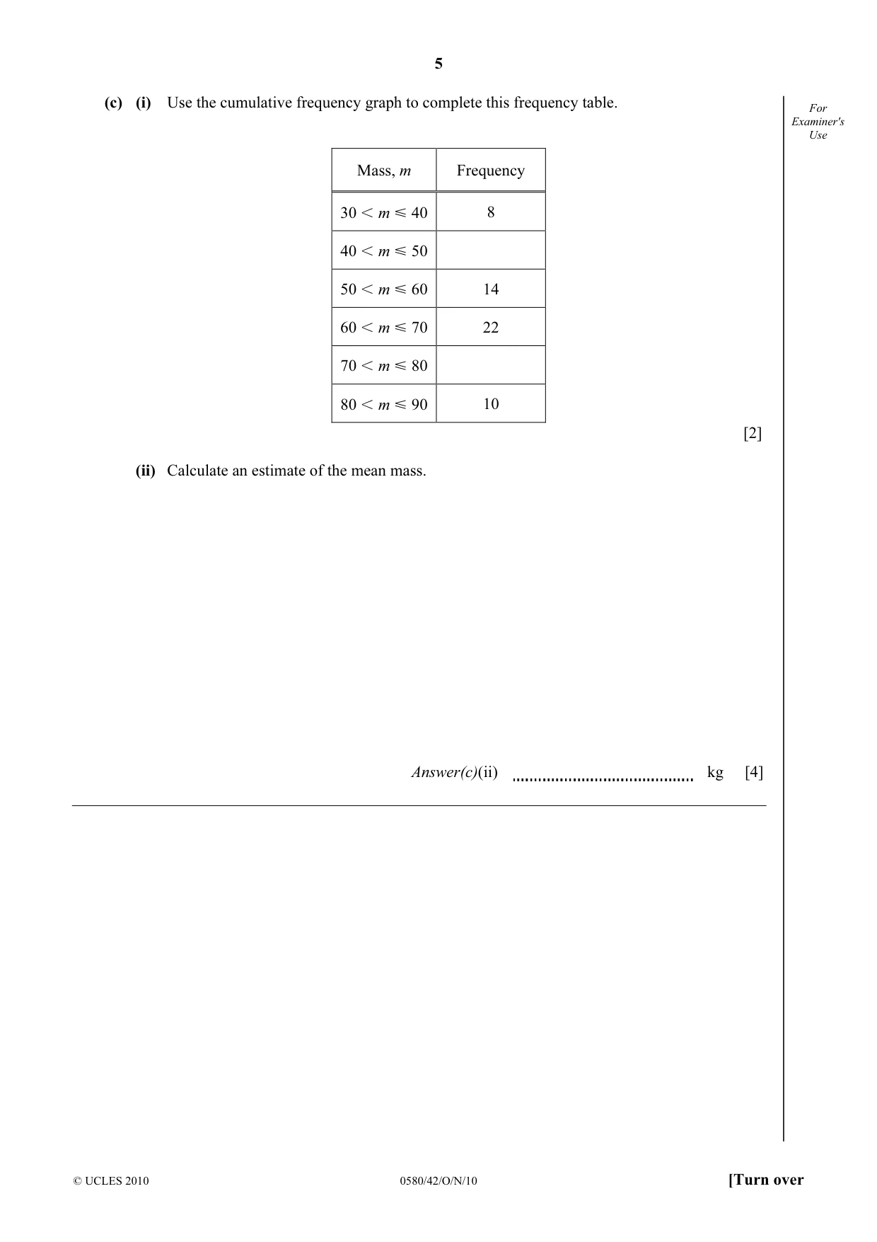 Cambridge IGCSE Mathematics 0580 2010 Oct/Nov Paper 4 · Variant 2 question paper, page 5 of 20