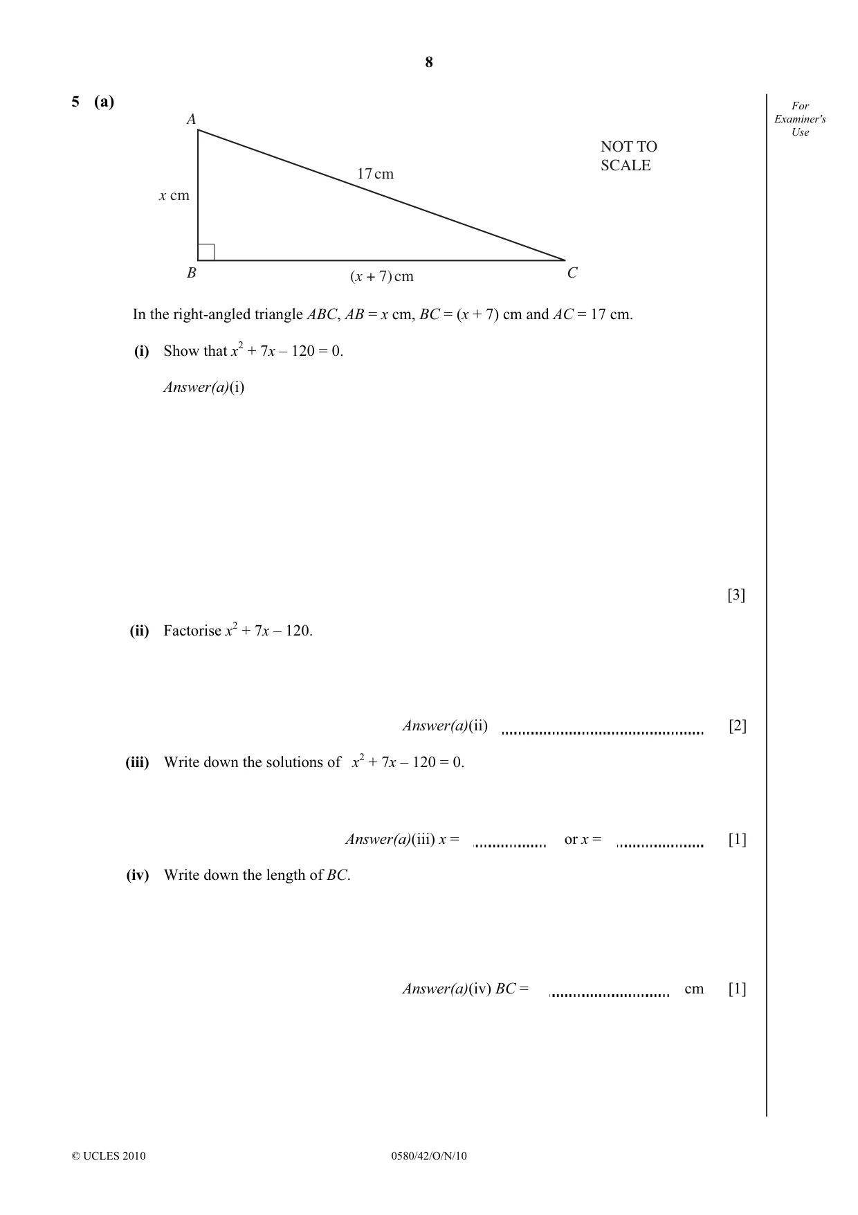 Cambridge IGCSE Mathematics 0580 2010 Oct/Nov Paper 4 · Variant 2 question paper, page 8 of 20