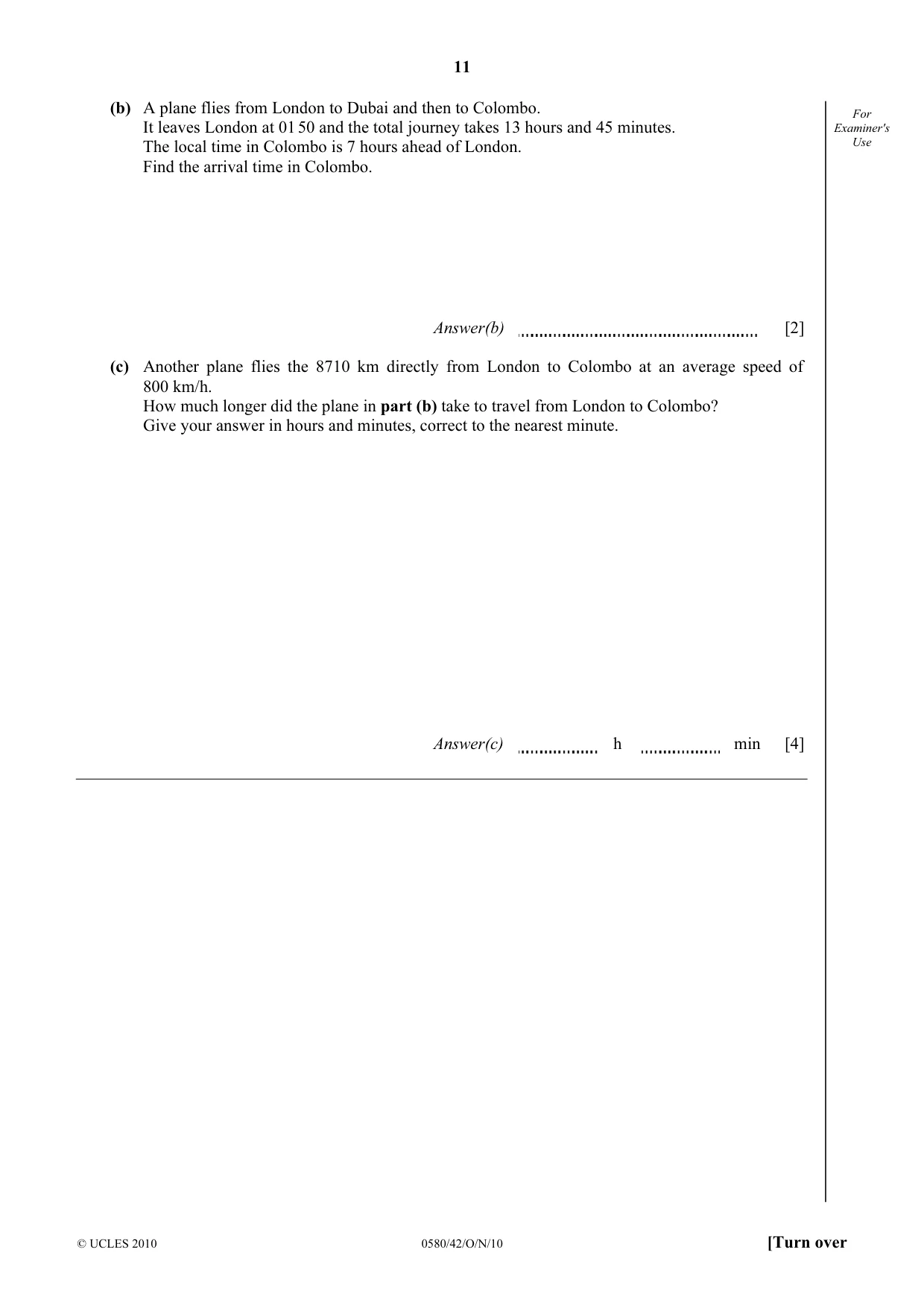 Cambridge IGCSE Mathematics 0580 2010 Oct/Nov Paper 4 · Variant 2 question paper, page 11 of 20