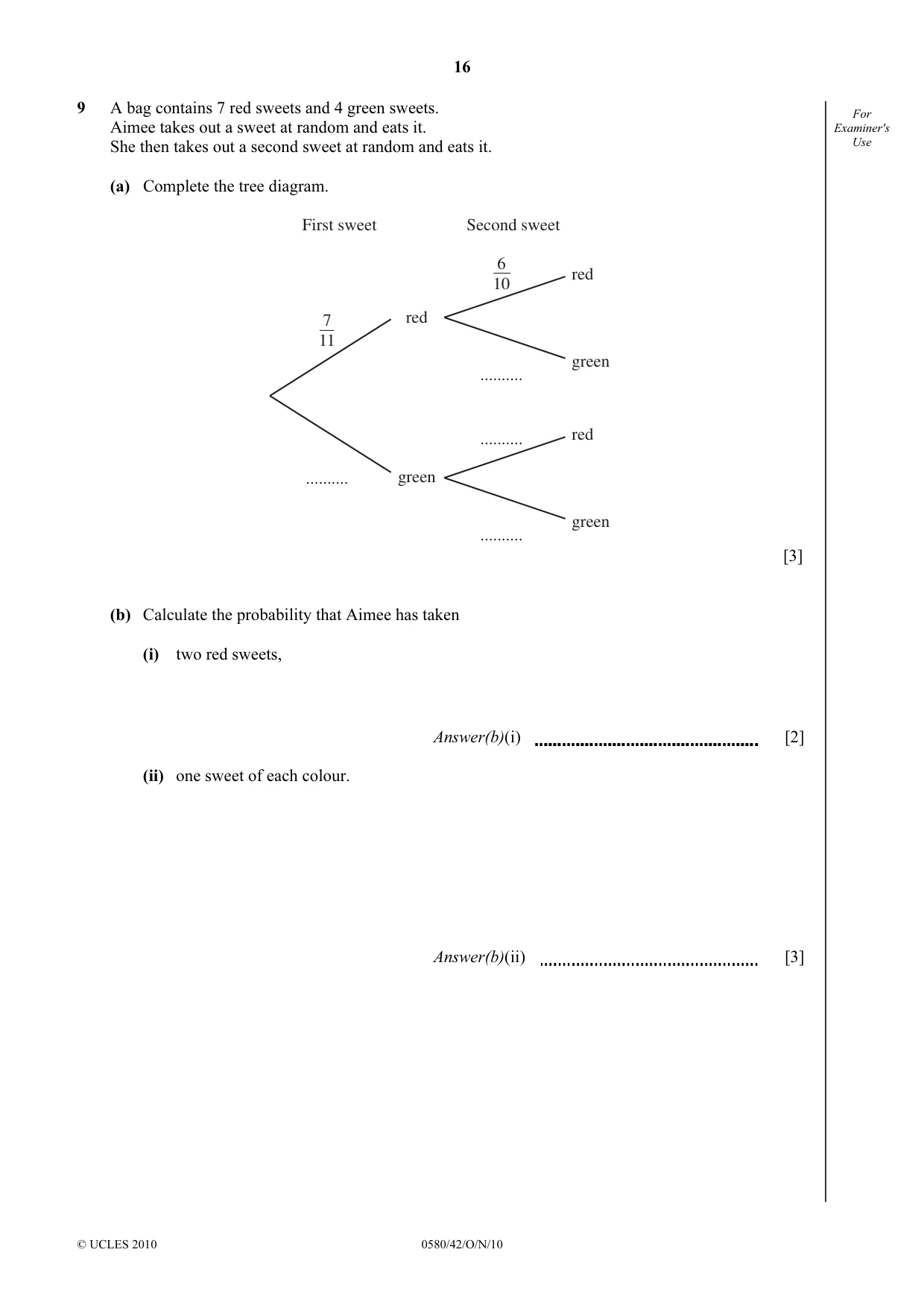 Cambridge IGCSE Mathematics 0580 2010 Oct/Nov Paper 4 · Variant 2 question paper, page 16 of 20
