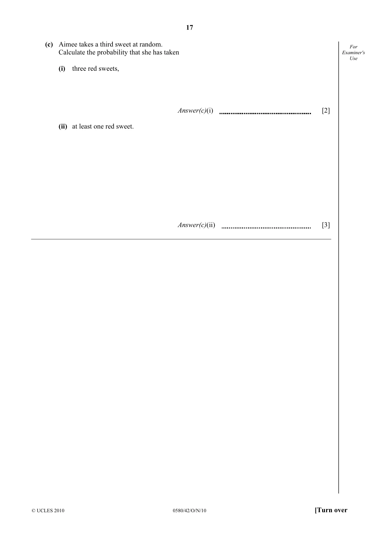 Cambridge IGCSE Mathematics 0580 2010 Oct/Nov Paper 4 · Variant 2 question paper, page 17 of 20