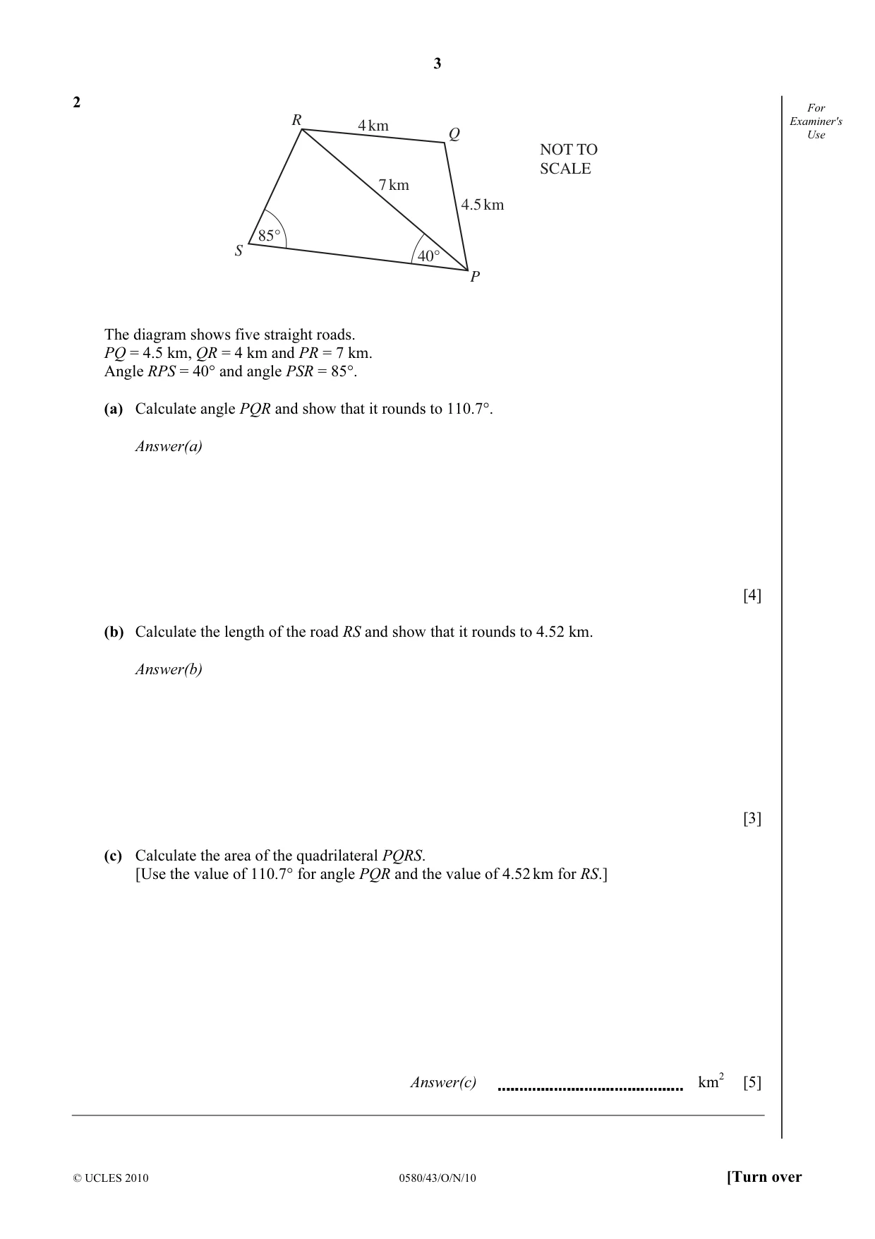 Cambridge IGCSE Mathematics 0580 2010 Oct/Nov Paper 4 · Variant 3 question paper, page 3 of 20