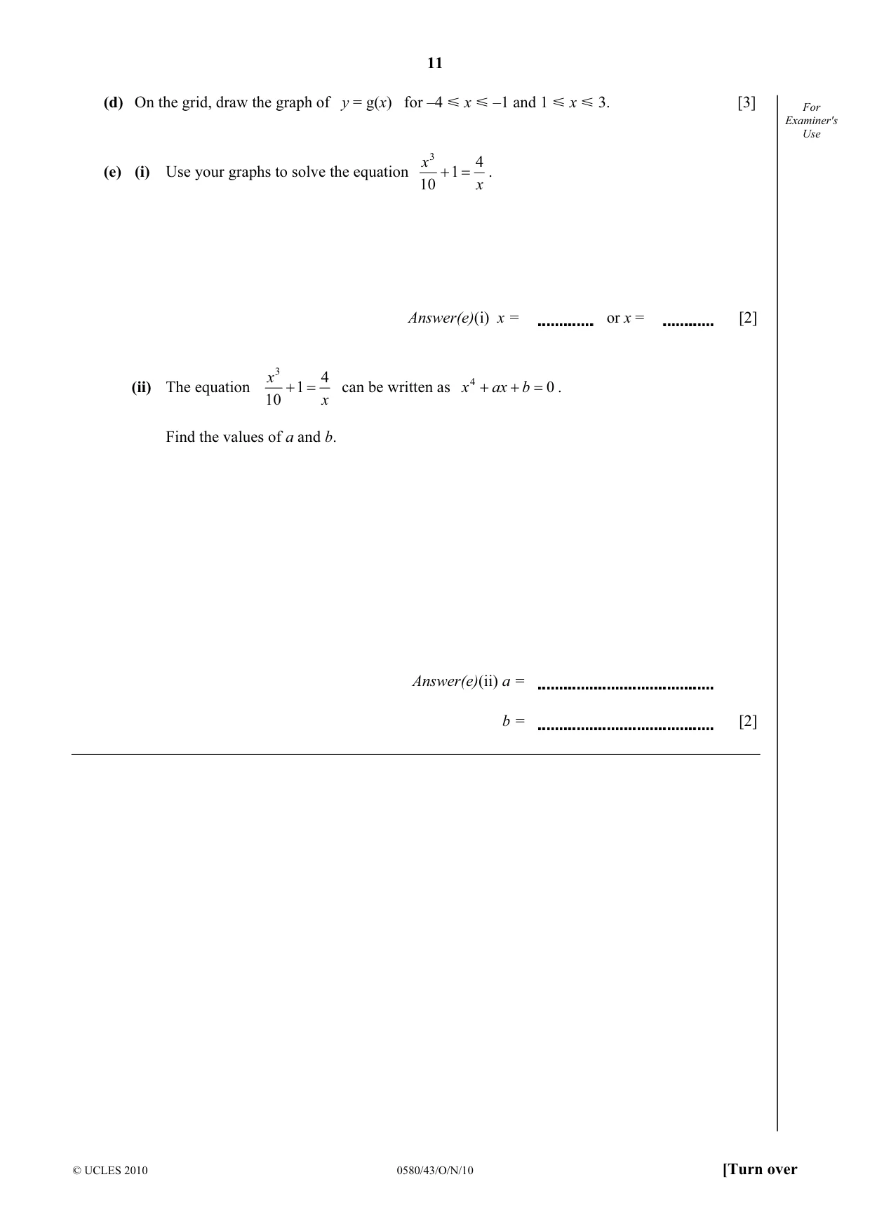 Cambridge IGCSE Mathematics 0580 2010 Oct/Nov Paper 4 · Variant 3 question paper, page 11 of 20