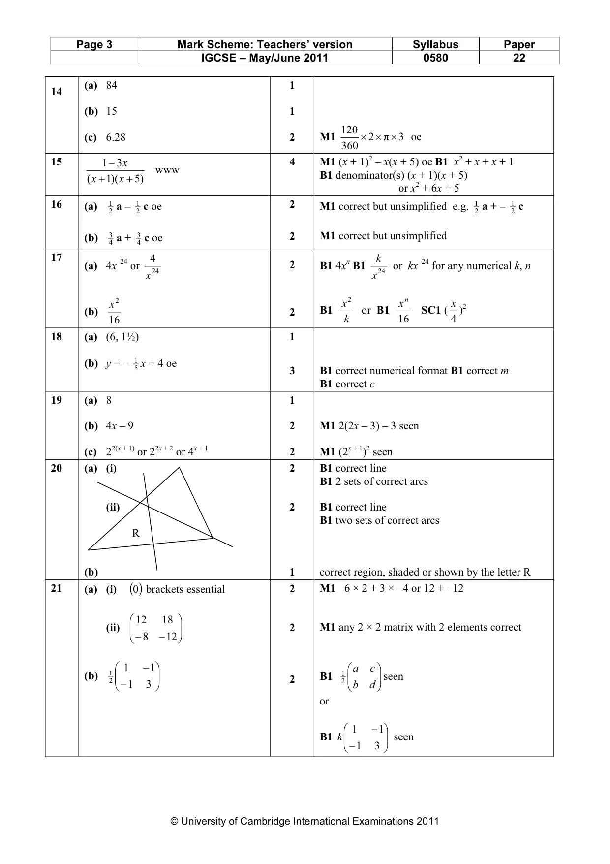 Mark scheme, page 3 of 3