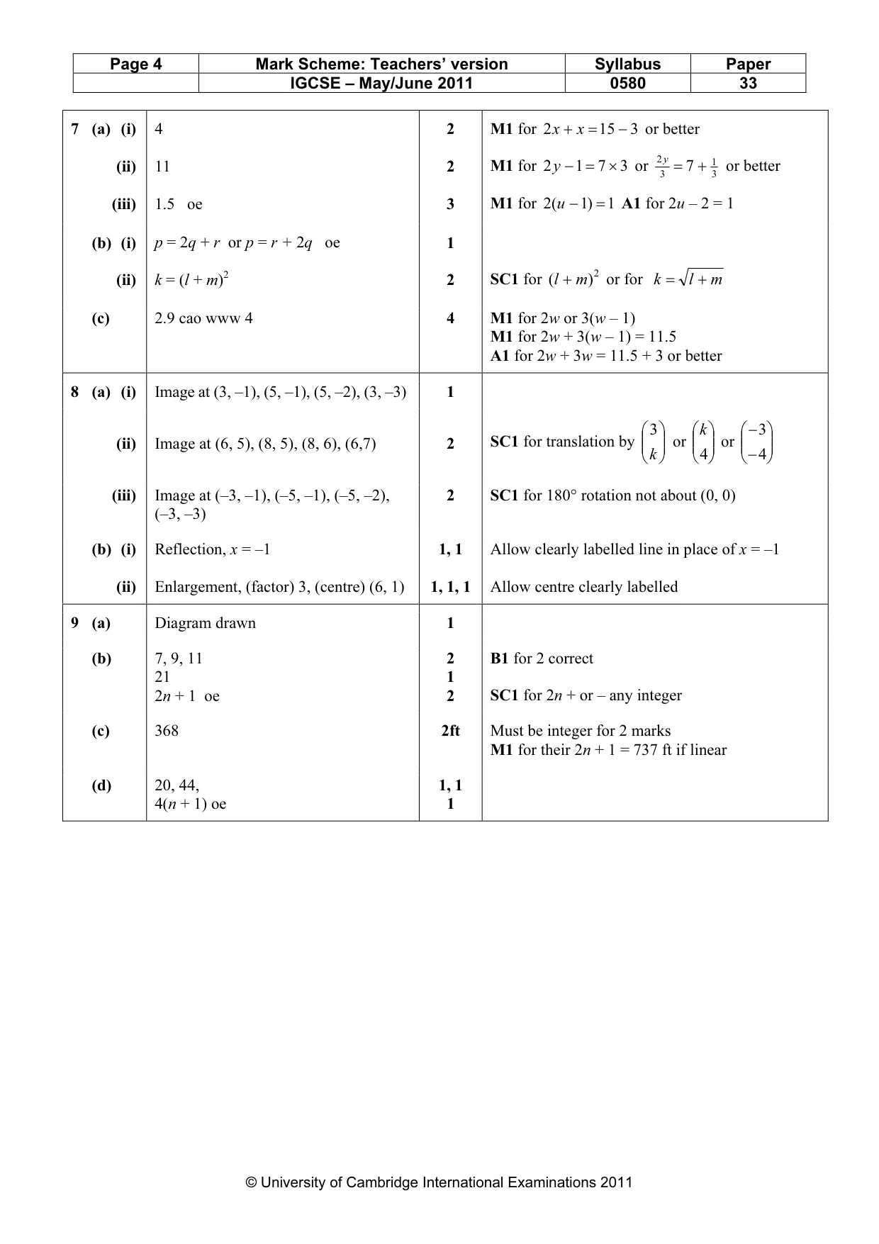 Mark scheme, page 4 of 4