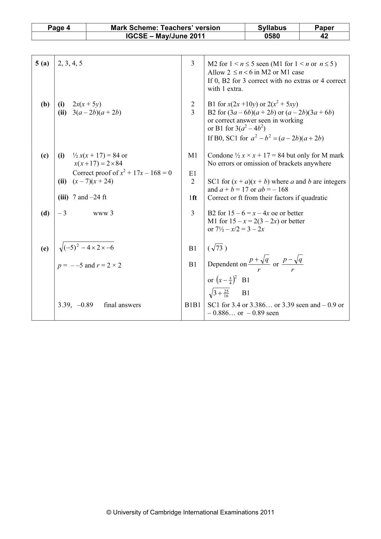 Mark scheme, page 4 of 7