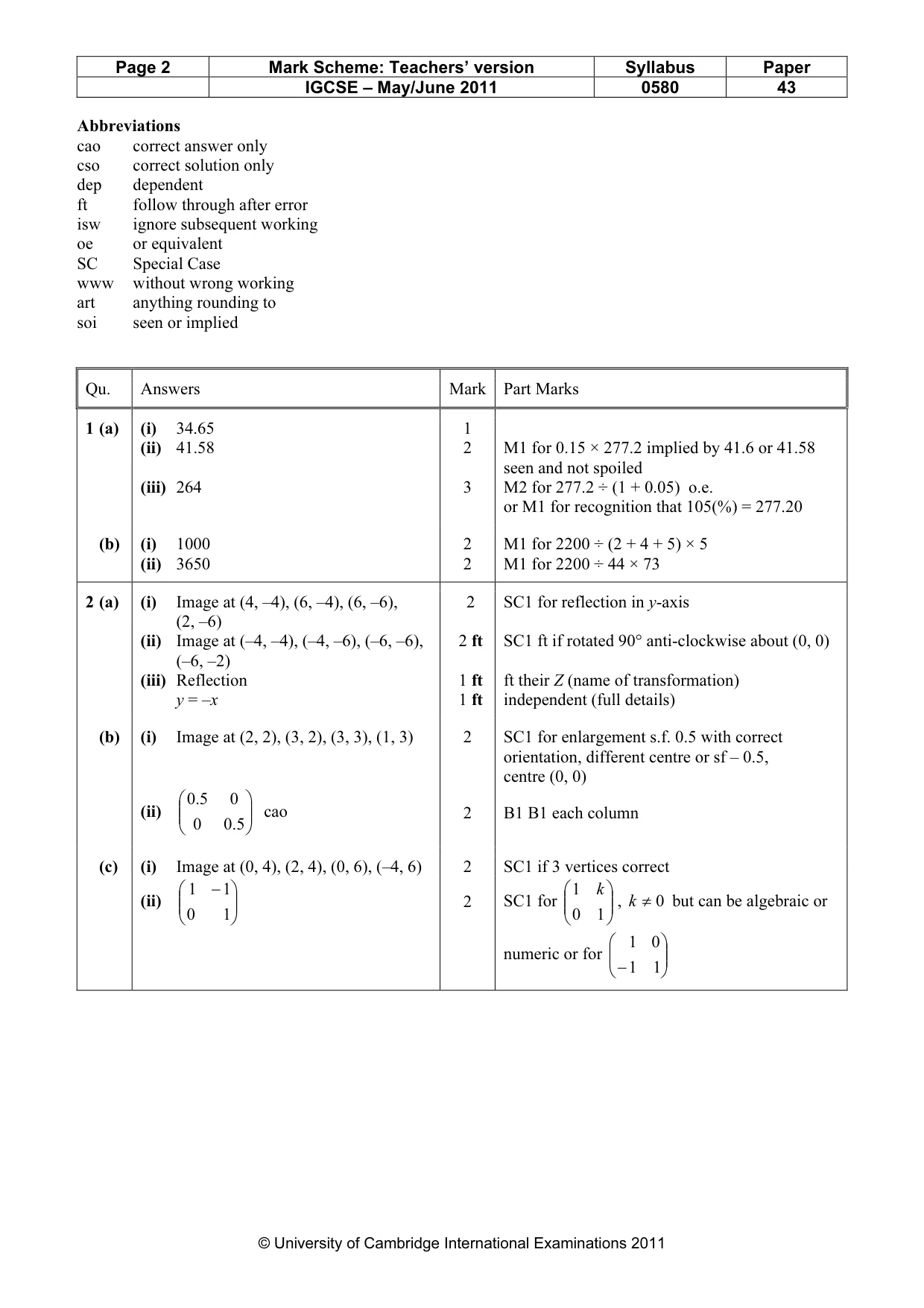 Mark scheme, page 2 of 6