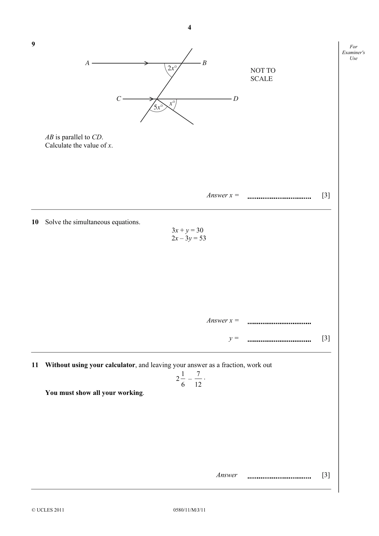 Cambridge IGCSE Mathematics 0580 2011 May/June Paper 1 · Variant 1 question paper, page 4 of 12