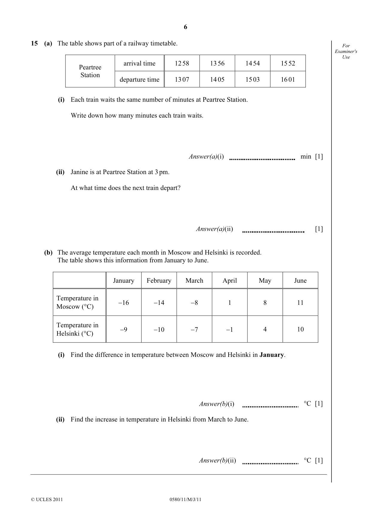 Cambridge IGCSE Mathematics 0580 2011 May/June Paper 1 · Variant 1 question paper, page 6 of 12