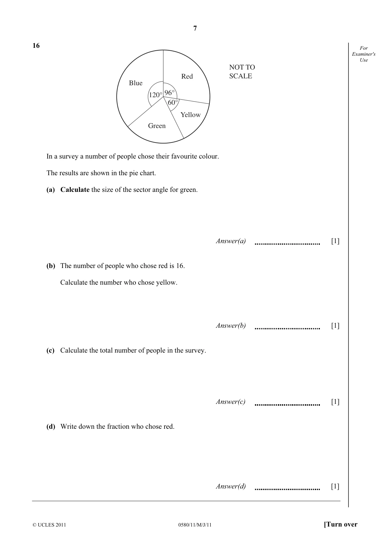Cambridge IGCSE Mathematics 0580 2011 May/June Paper 1 · Variant 1 question paper, page 7 of 12