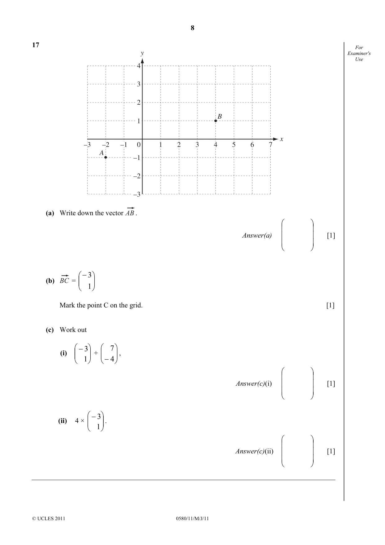 Cambridge IGCSE Mathematics 0580 2011 May/June Paper 1 · Variant 1 question paper, page 8 of 12