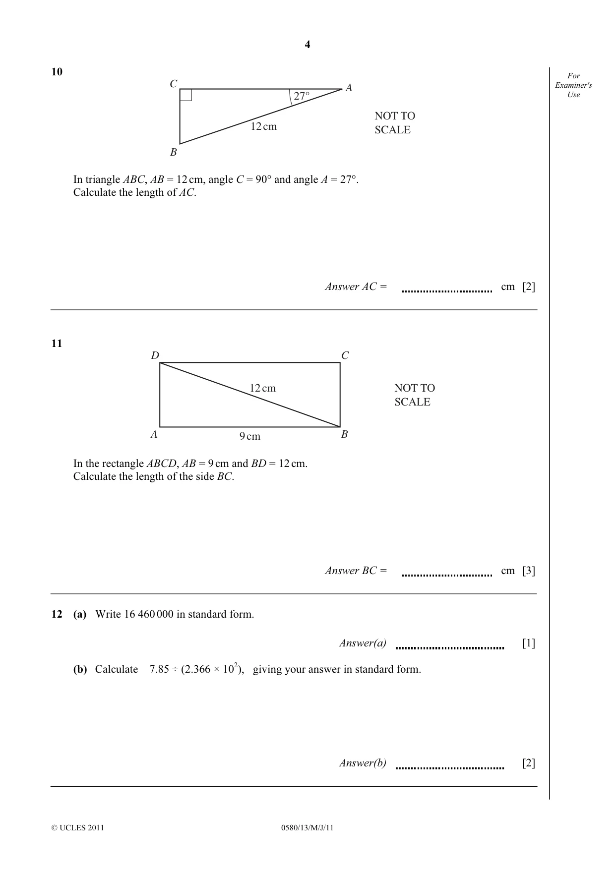 Cambridge IGCSE Mathematics 0580 2011 May/June Paper 1 · Variant 3 question paper, page 4 of 8