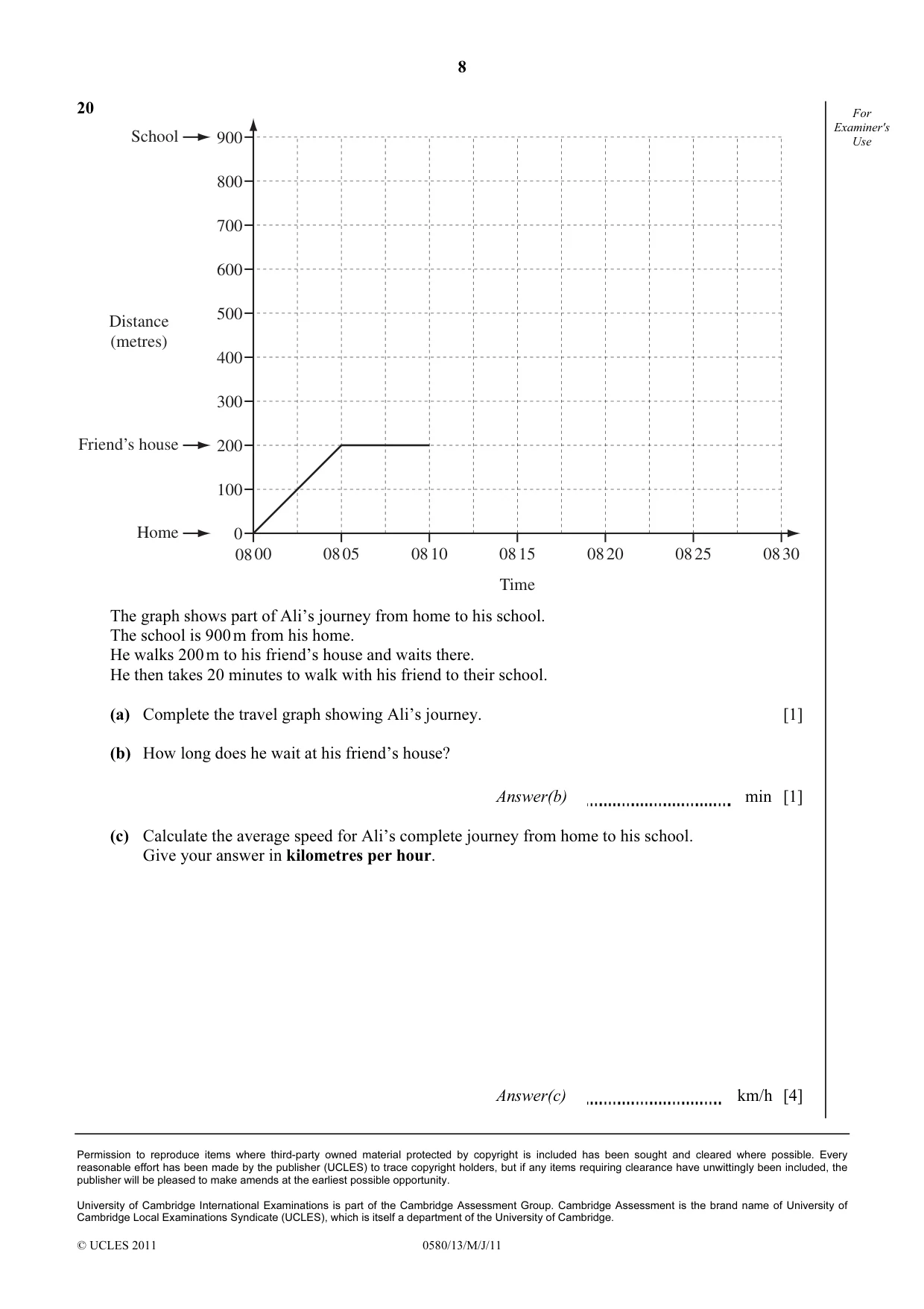 Cambridge IGCSE Mathematics 0580 2011 May/June Paper 1 · Variant 3 question paper, page 8 of 8