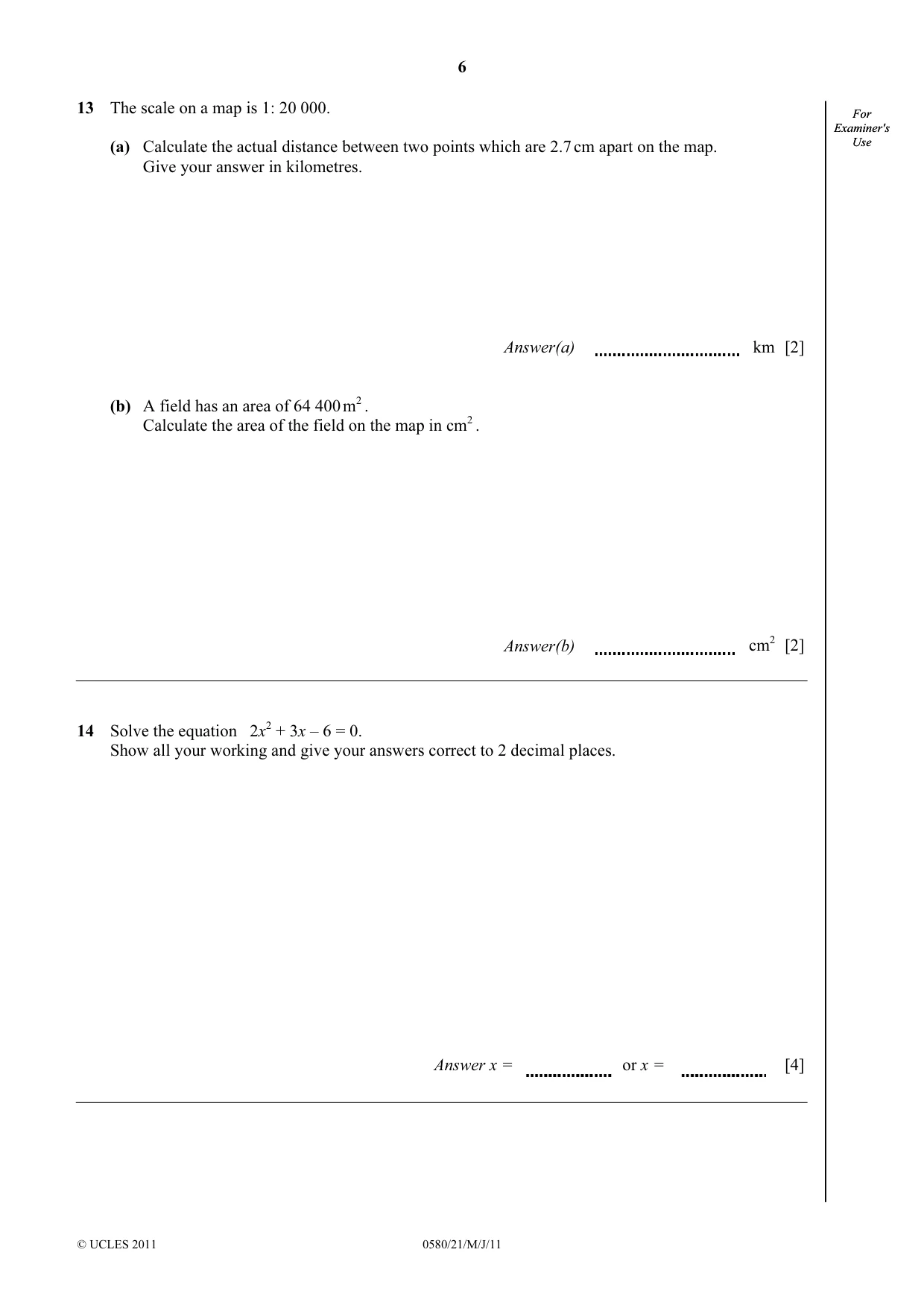 Cambridge IGCSE Mathematics 0580 2011 May/June Paper 2 · Variant 1 question paper, page 6 of 12