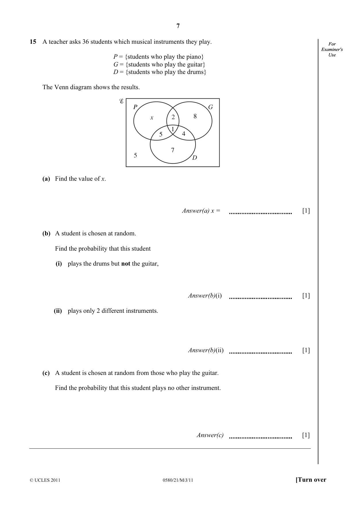 Cambridge IGCSE Mathematics 0580 2011 May/June Paper 2 · Variant 1 question paper, page 7 of 12