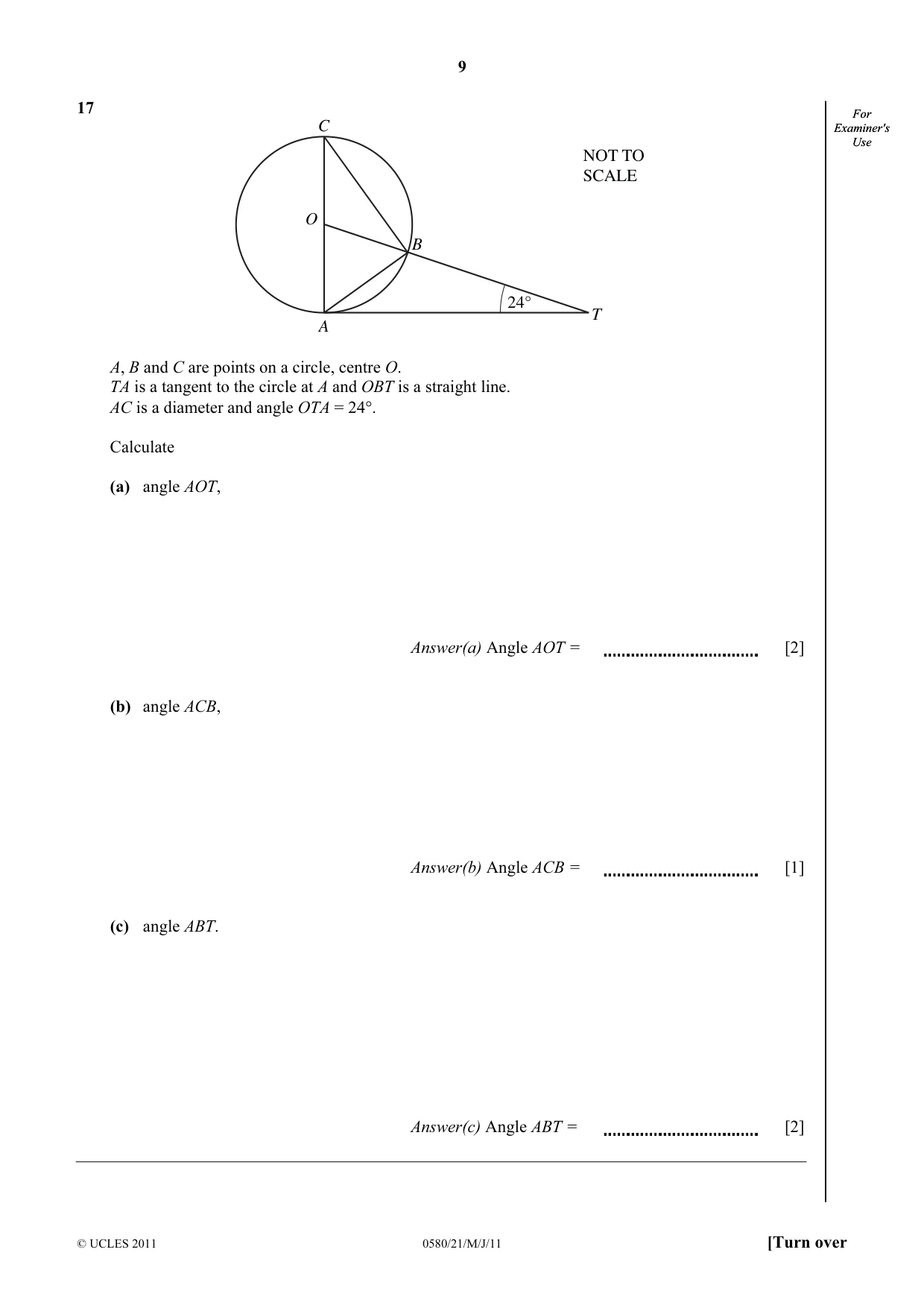 Cambridge IGCSE Mathematics 0580 2011 May/June Paper 2 · Variant 1 question paper, page 9 of 12