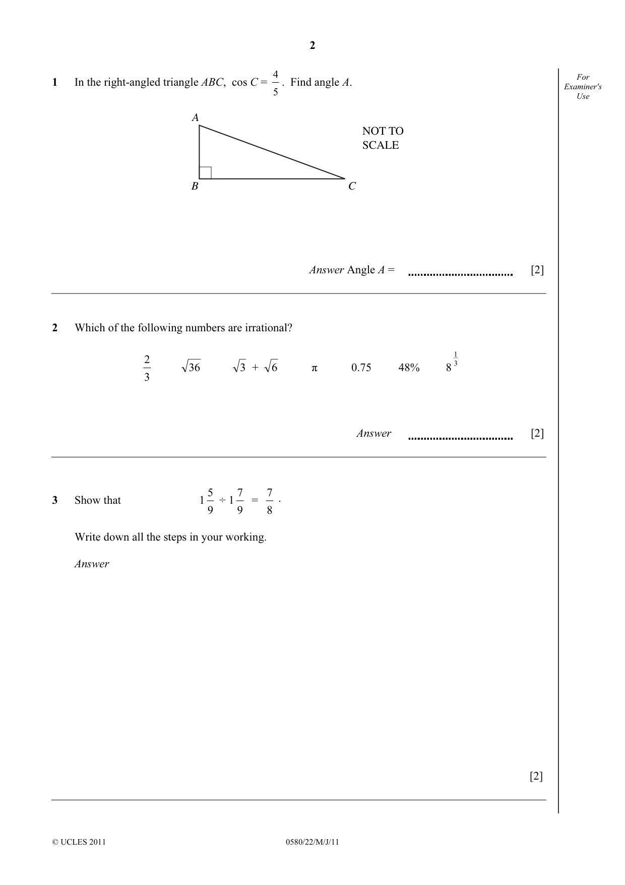 Cambridge IGCSE Mathematics 0580 2011 May/June Paper 2 · Variant 2 question paper, page 2 of 12