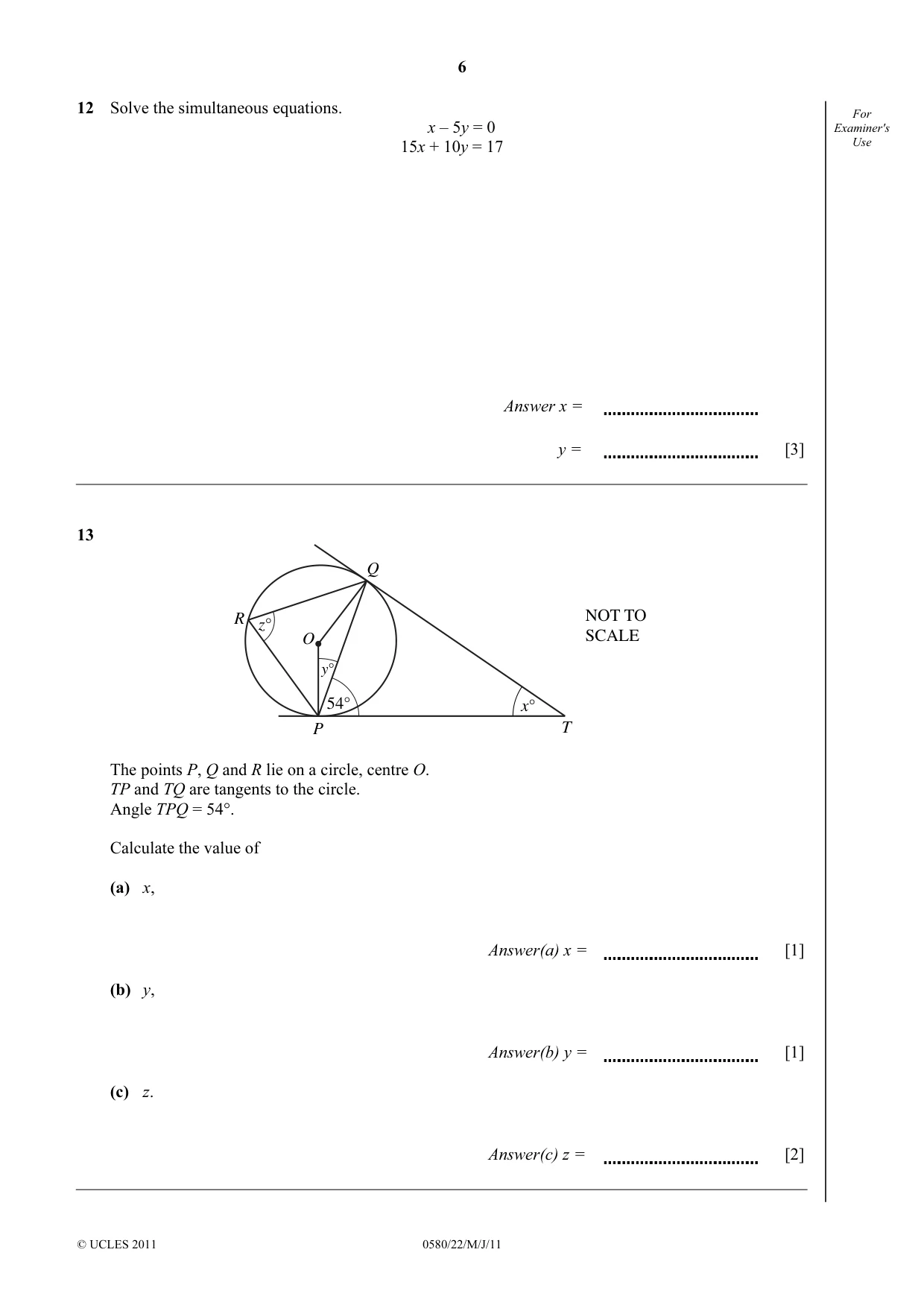 Cambridge IGCSE Mathematics 0580 2011 May/June Paper 2 · Variant 2 question paper, page 6 of 12