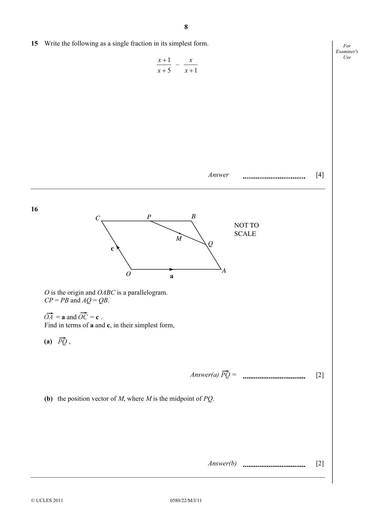 Cambridge IGCSE Mathematics 0580 2011 May/June Paper 2 · Variant 2 question paper, page 8 of 12