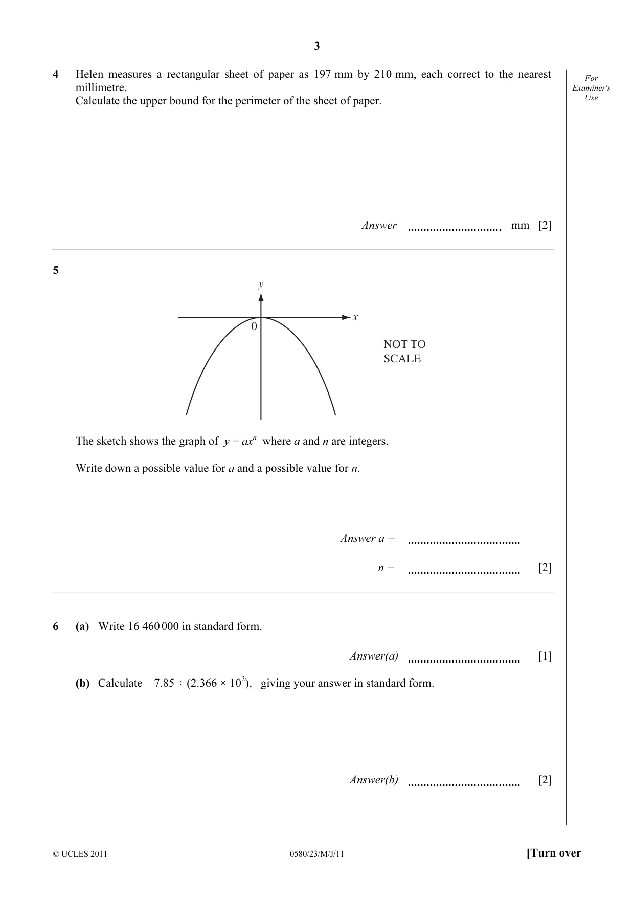 Cambridge IGCSE Mathematics 0580 2011 May/June Paper 2 · Variant 3 question paper, page 3 of 12