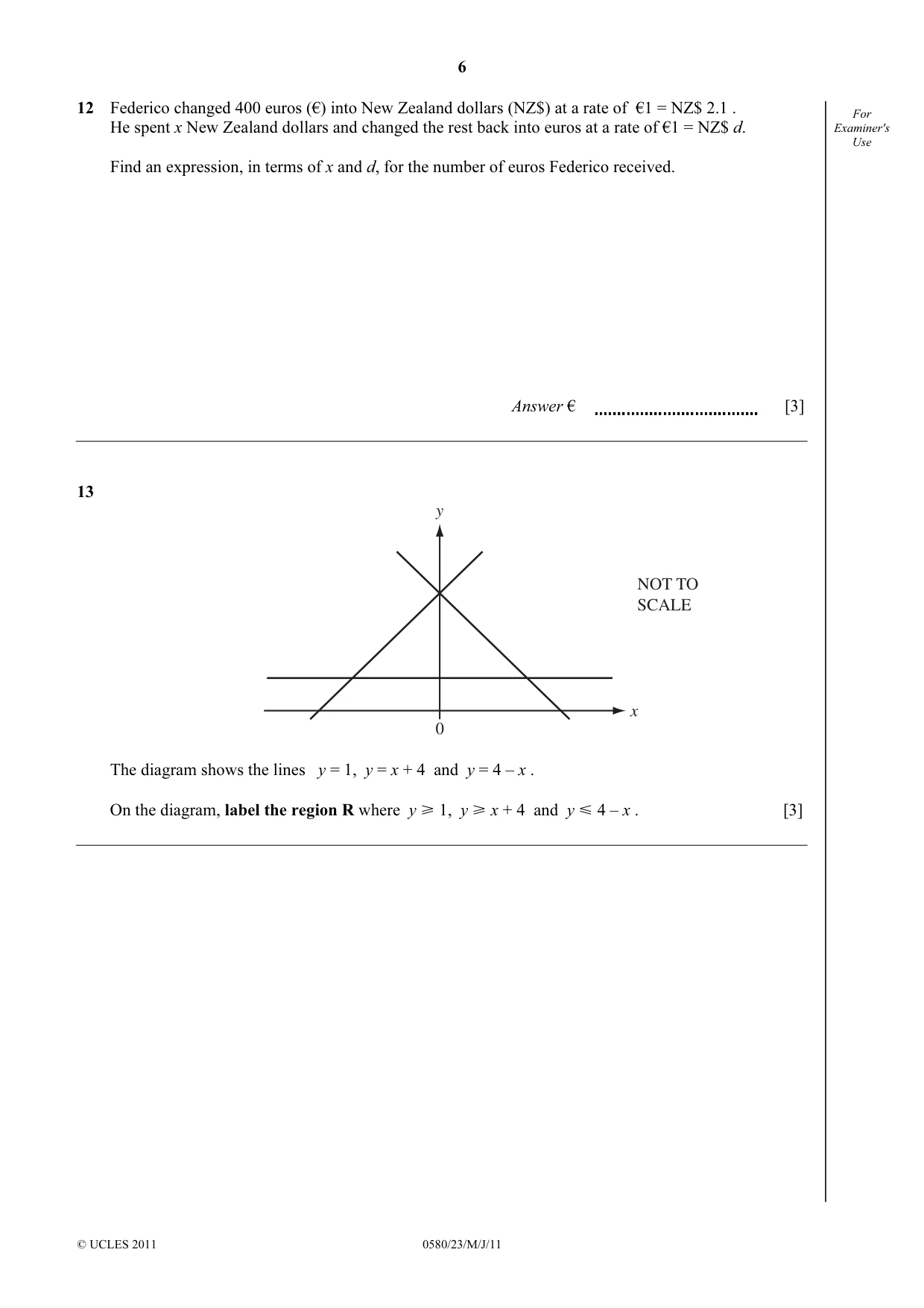 Cambridge IGCSE Mathematics 0580 2011 May/June Paper 2 · Variant 3 question paper, page 6 of 12