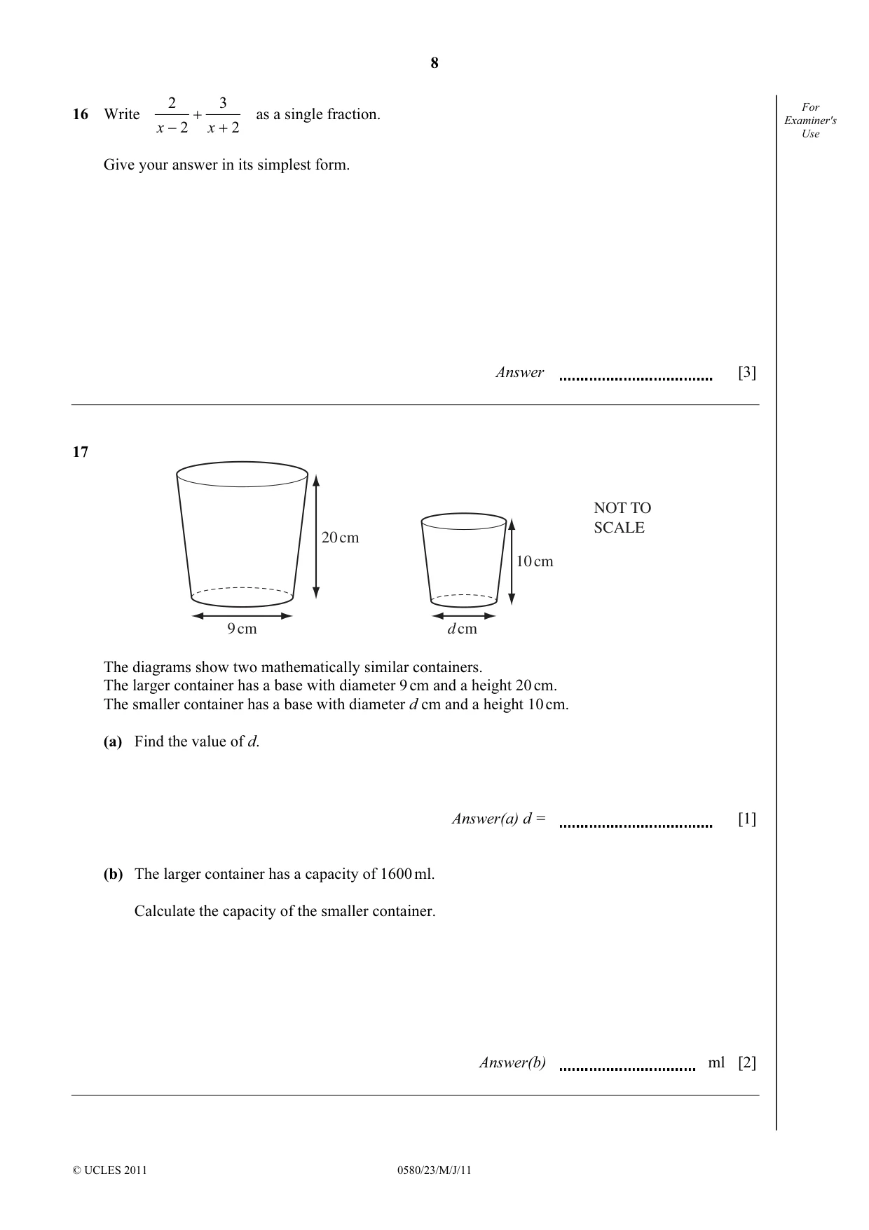 Cambridge IGCSE Mathematics 0580 2011 May/June Paper 2 · Variant 3 question paper, page 8 of 12