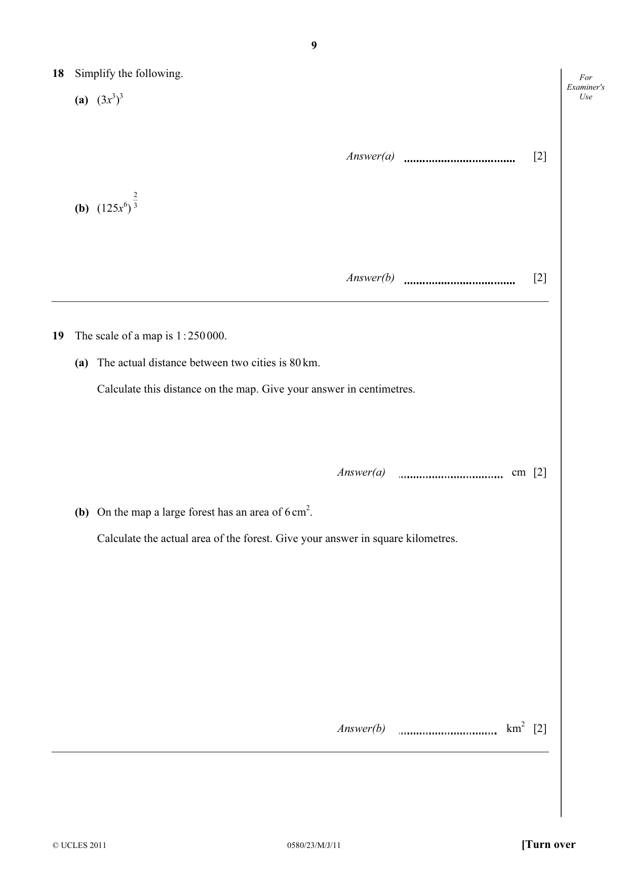 Cambridge IGCSE Mathematics 0580 2011 May/June Paper 2 · Variant 3 question paper, page 9 of 12