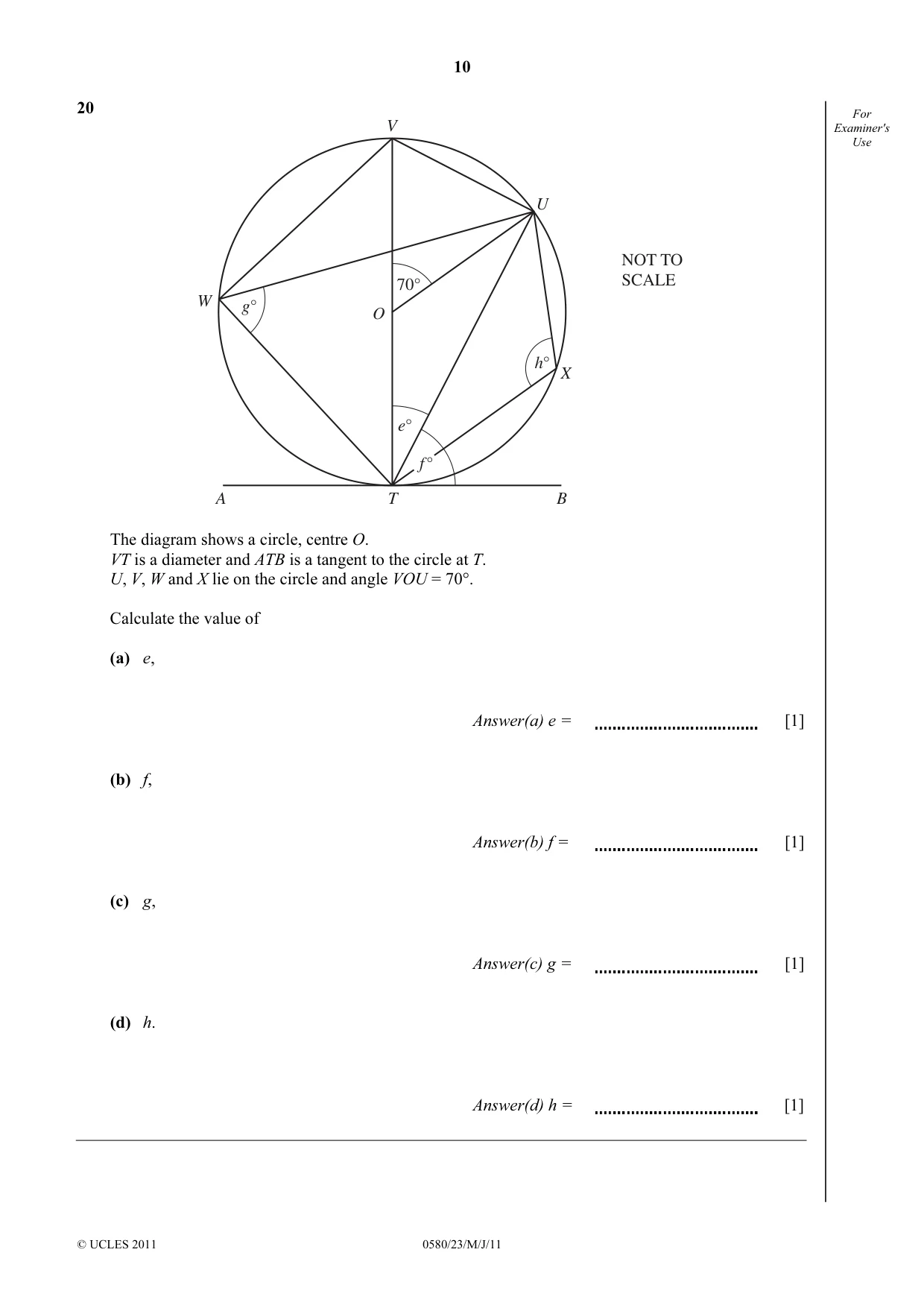 Cambridge IGCSE Mathematics 0580 2011 May/June Paper 2 · Variant 3 question paper, page 10 of 12
