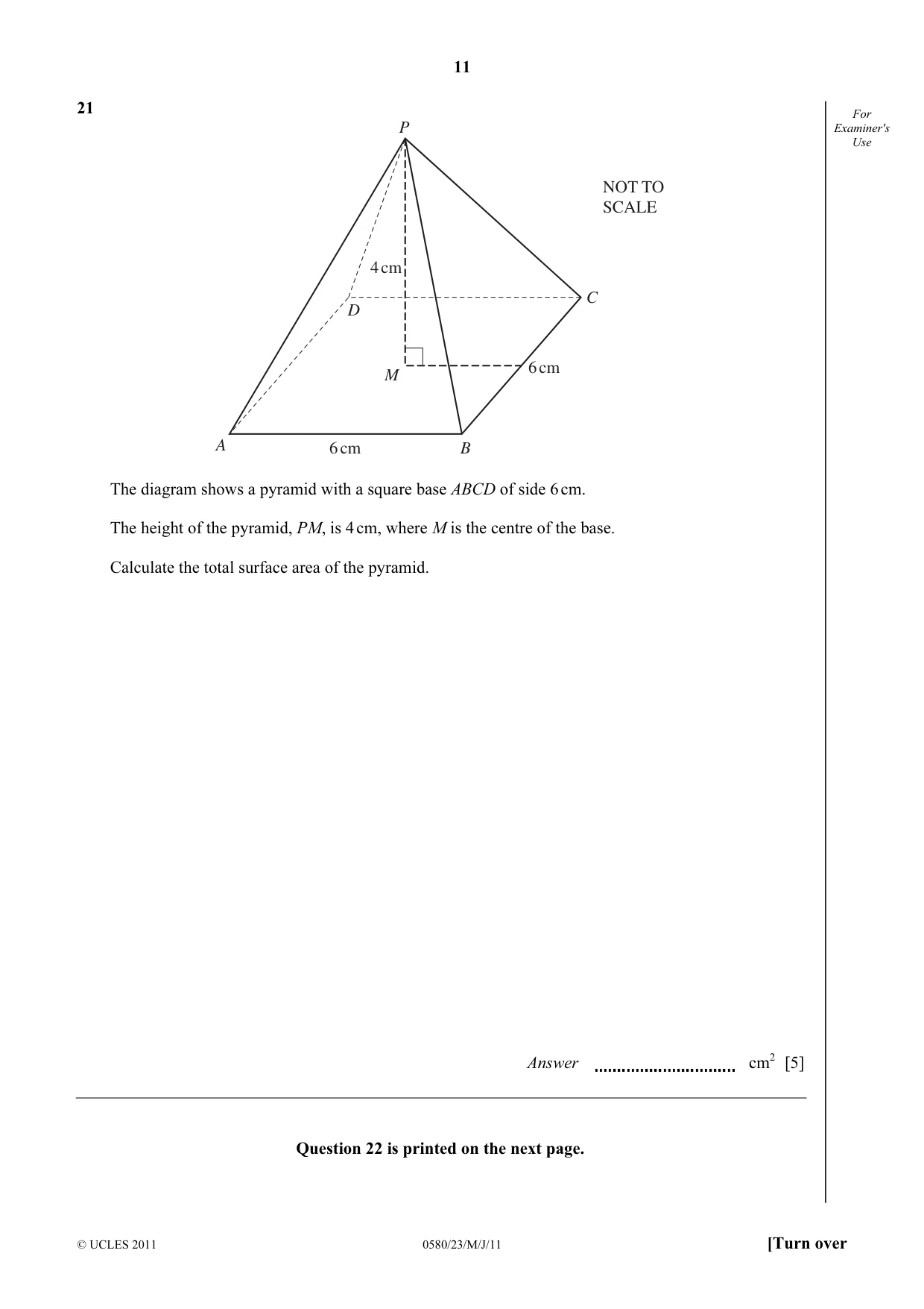 Cambridge IGCSE Mathematics 0580 2011 May/June Paper 2 · Variant 3 question paper, page 11 of 12