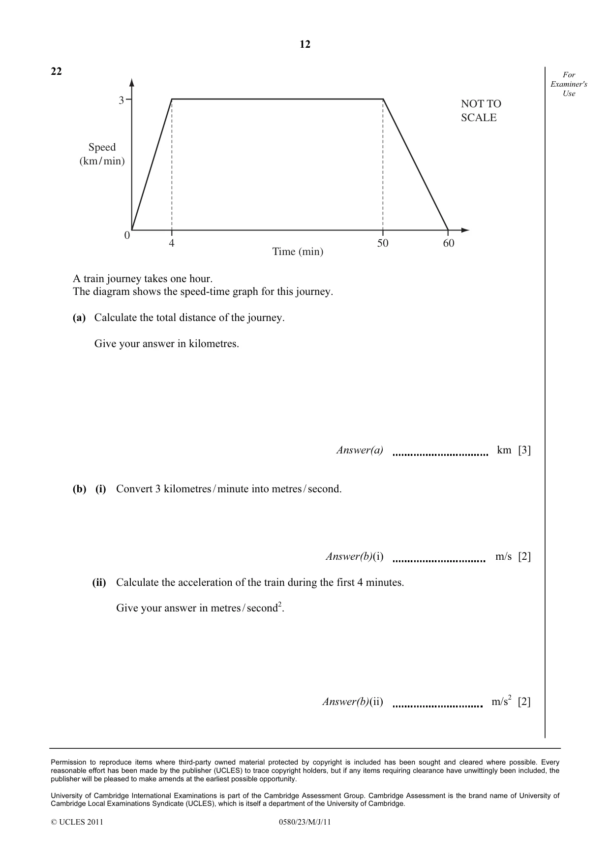 Cambridge IGCSE Mathematics 0580 2011 May/June Paper 2 · Variant 3 question paper, page 12 of 12