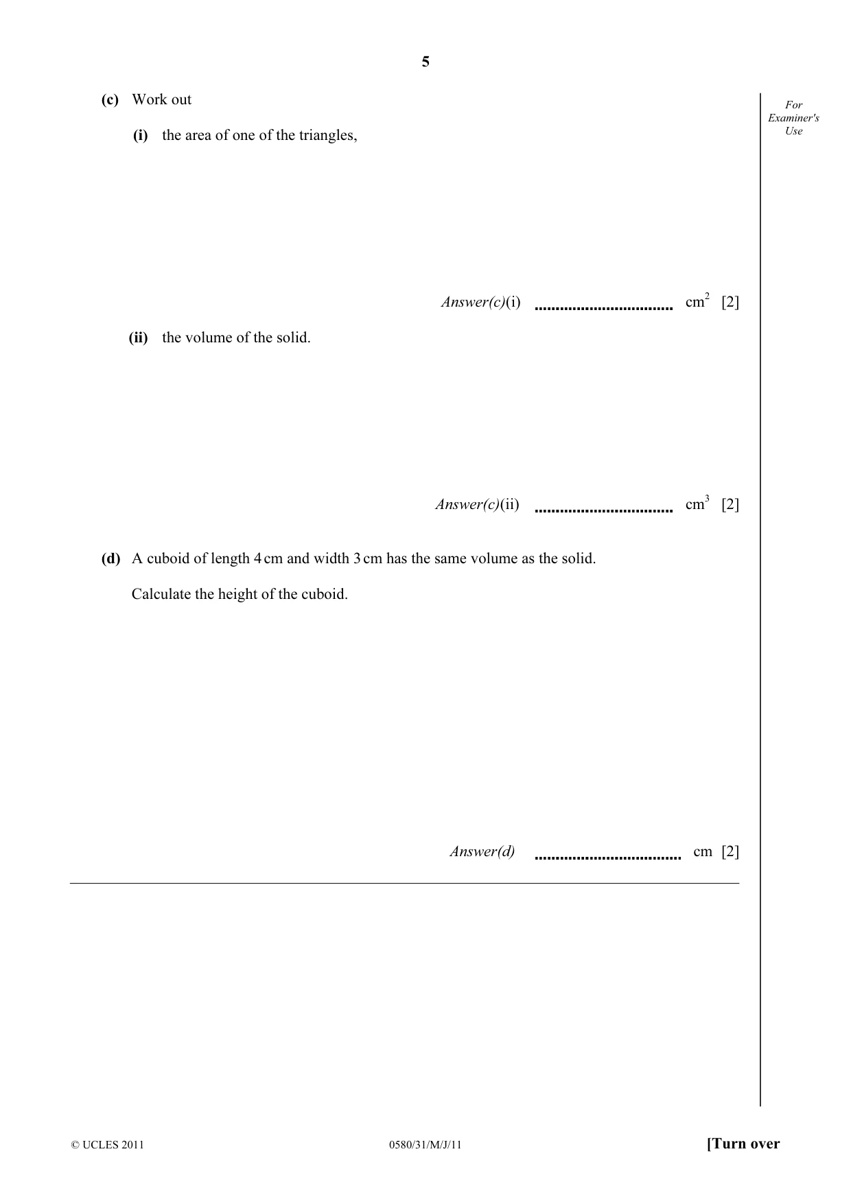 Cambridge IGCSE Mathematics 0580 2011 May/June Paper 3 · Variant 1 question paper, page 5 of 16