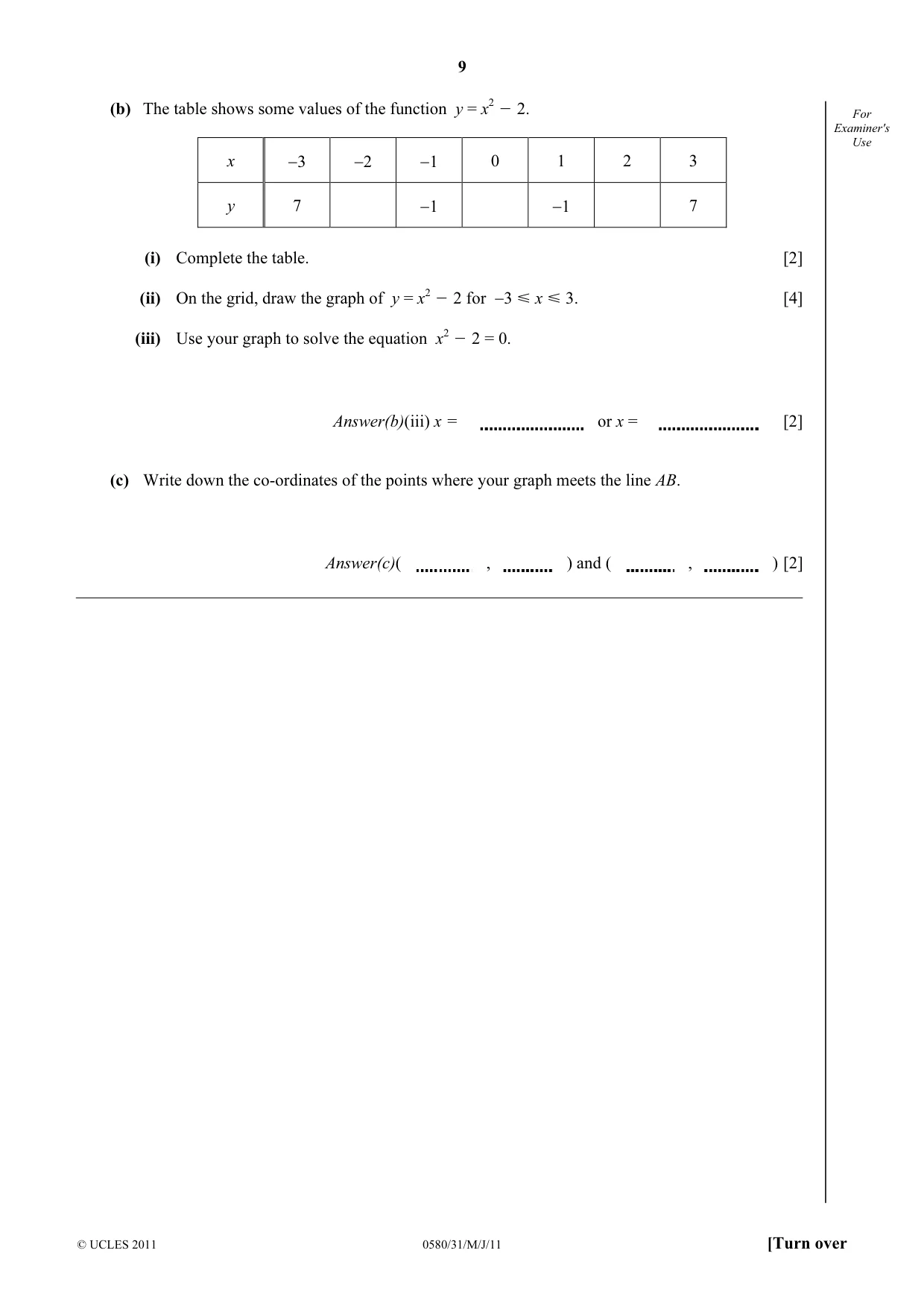 Cambridge IGCSE Mathematics 0580 2011 May/June Paper 3 · Variant 1 question paper, page 9 of 16