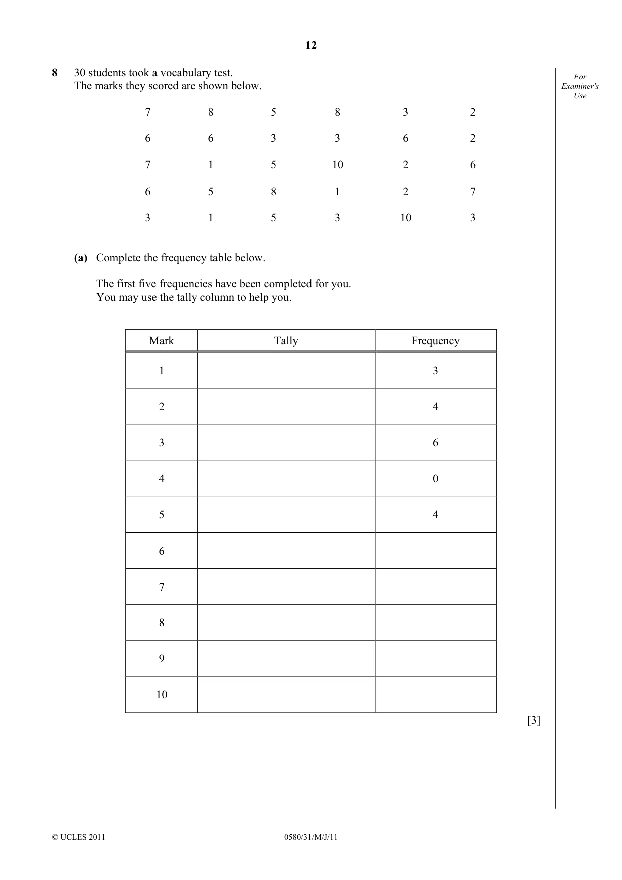 Cambridge IGCSE Mathematics 0580 2011 May/June Paper 3 · Variant 1 question paper, page 12 of 16