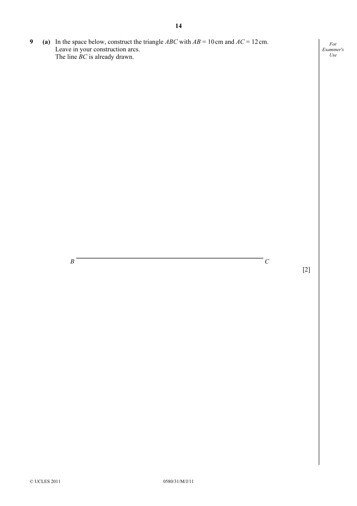 Cambridge IGCSE Mathematics 0580 2011 May/June Paper 3 · Variant 1 question paper, page 14 of 16